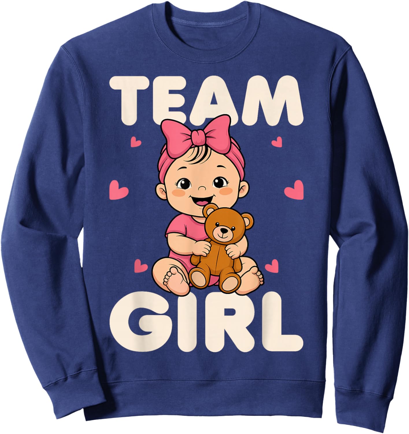 Team Girl Baby Shower Gender Reveals Teddy Cute Pink Bow Sweatshirt - Sweatshirt | Navy