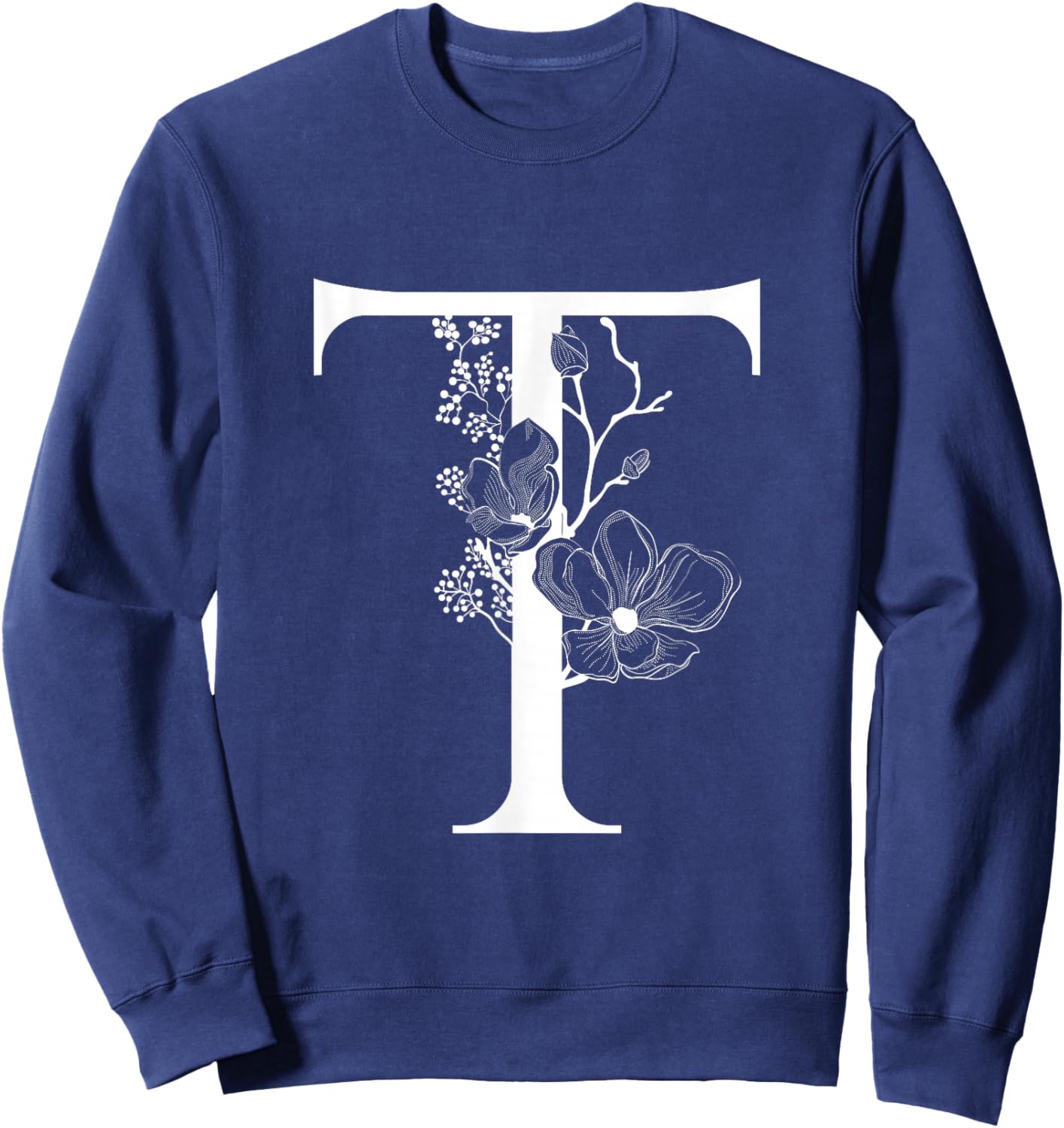 English Alphabet Letter White T Monogram Initial Black Sweatshirt - Sweatshirt | Navy
