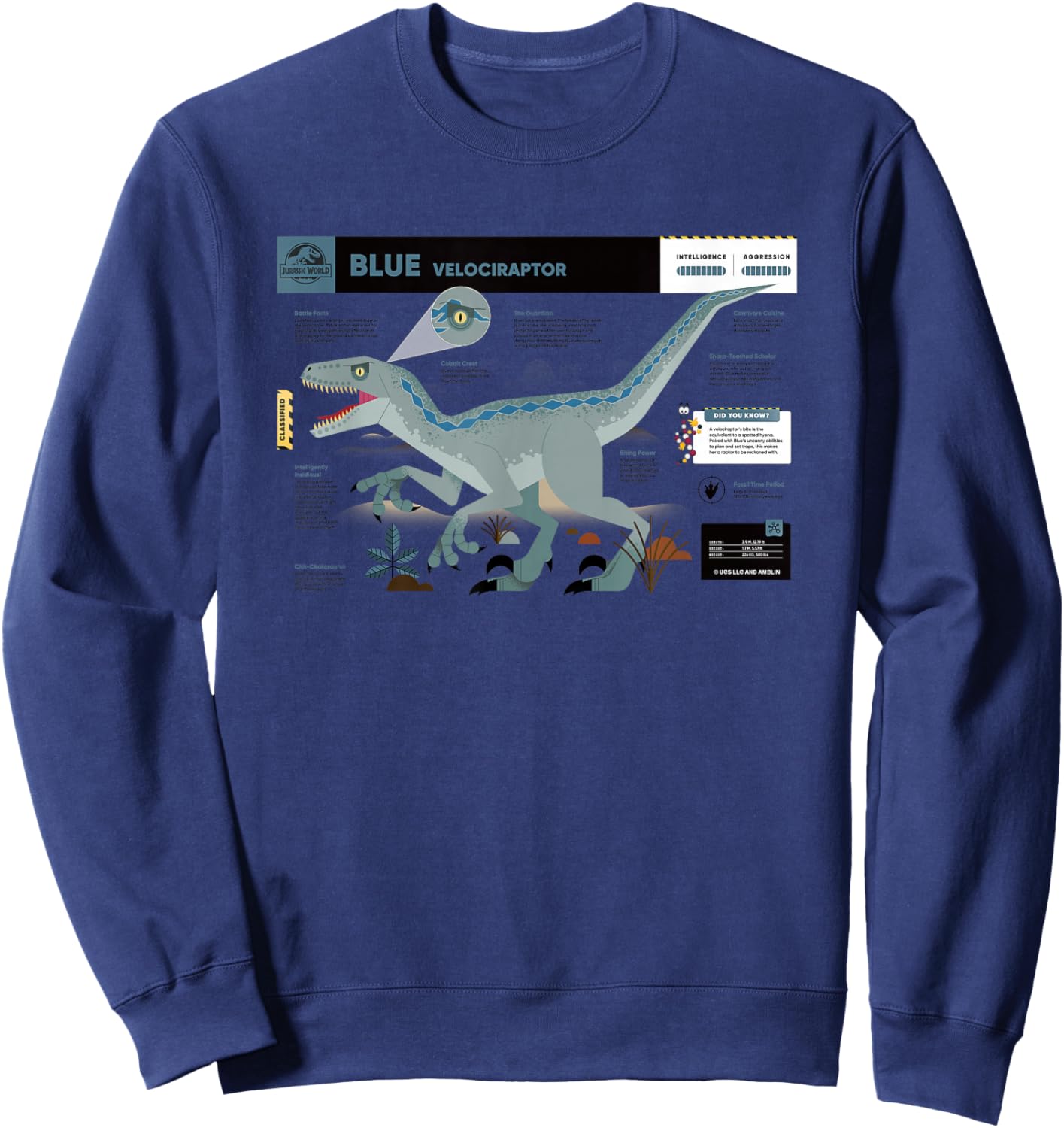 Jurassic World Blue Velociraptor Profile Sweatshirt - Sweatshirt | Navy