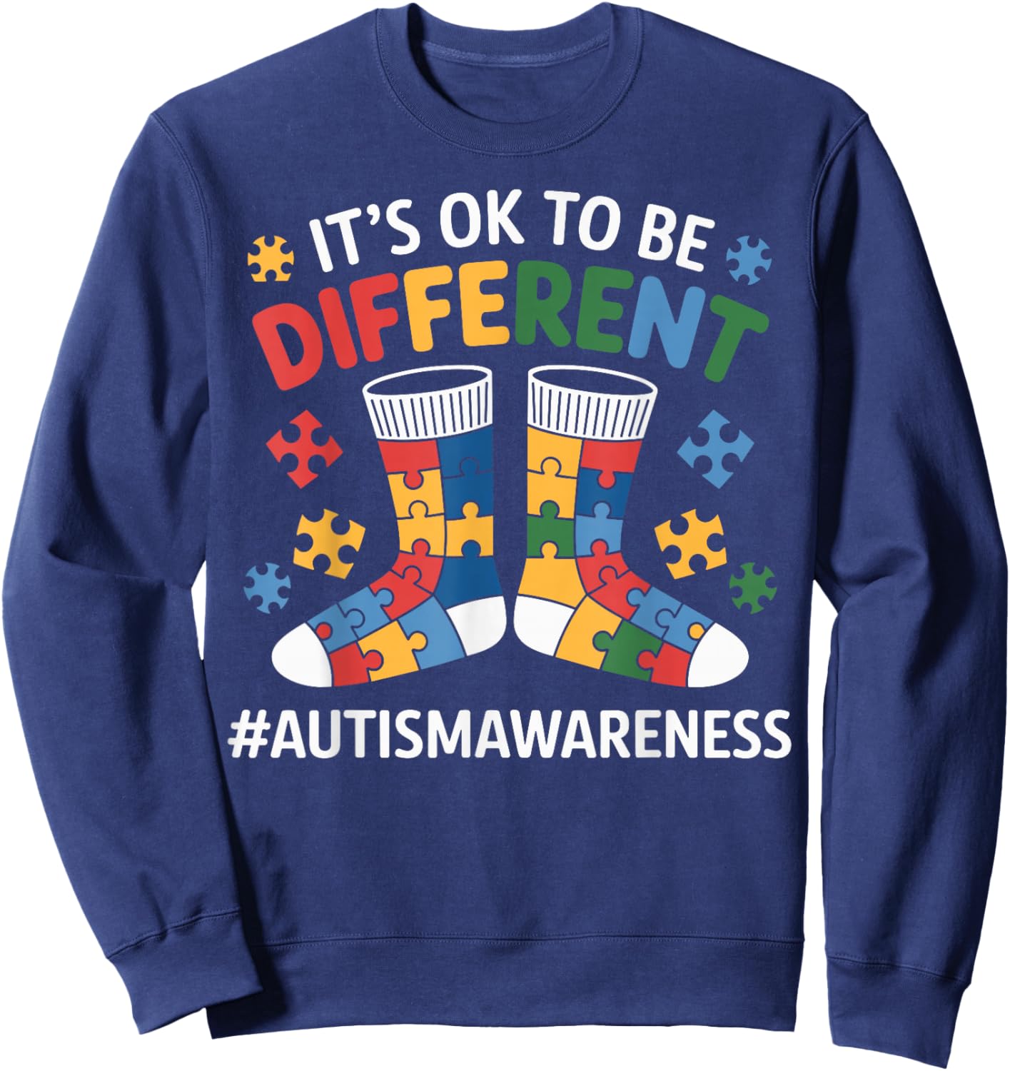 Its OK To Be Different Cute Socks Autism Awareness Kids Sweatshirt - Sweatshirt | Navy