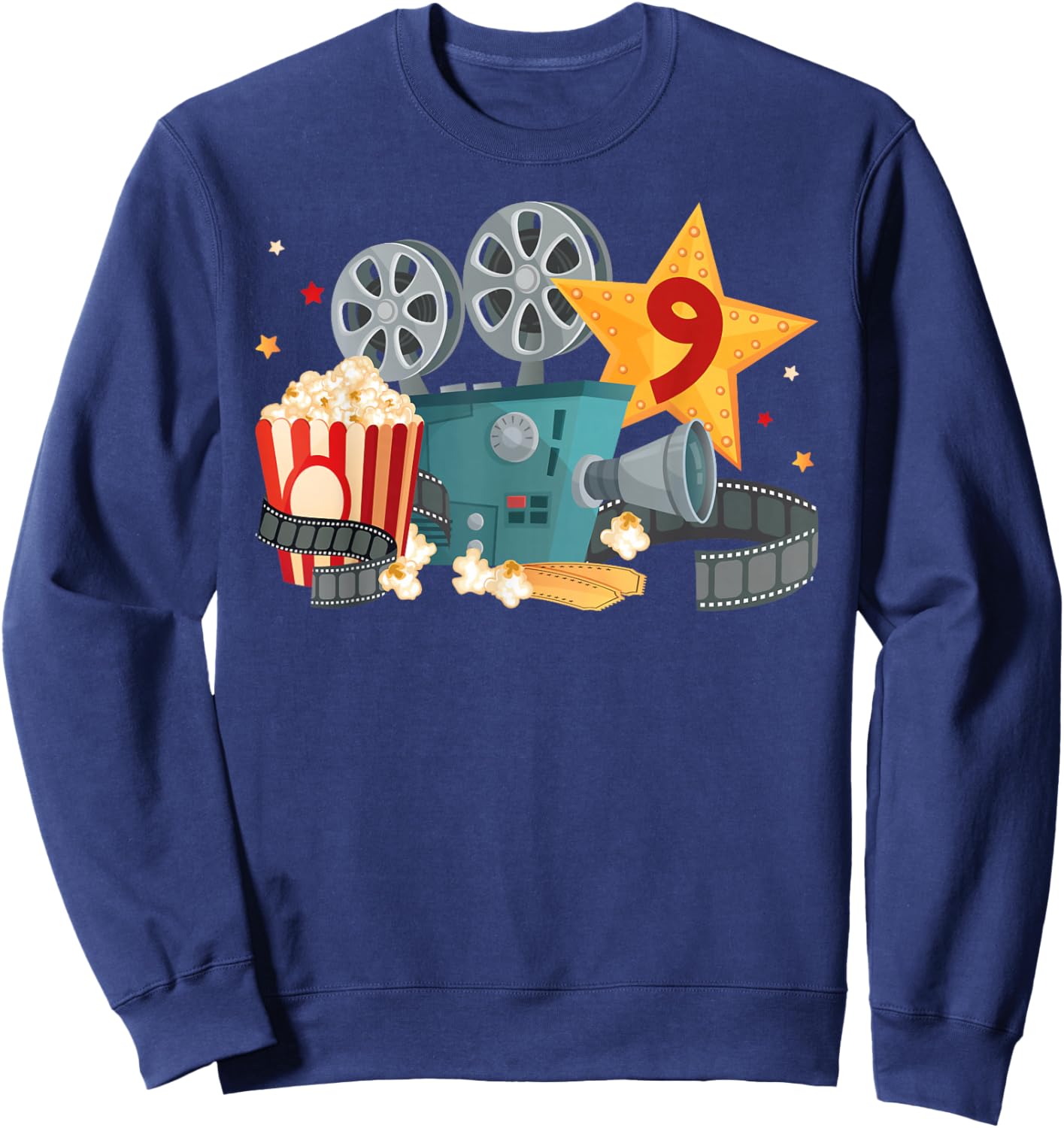 9th Movie Night Birthday Party Nine Year Old Movie Lover Sweatshirt - Sweatshirt | Navy
