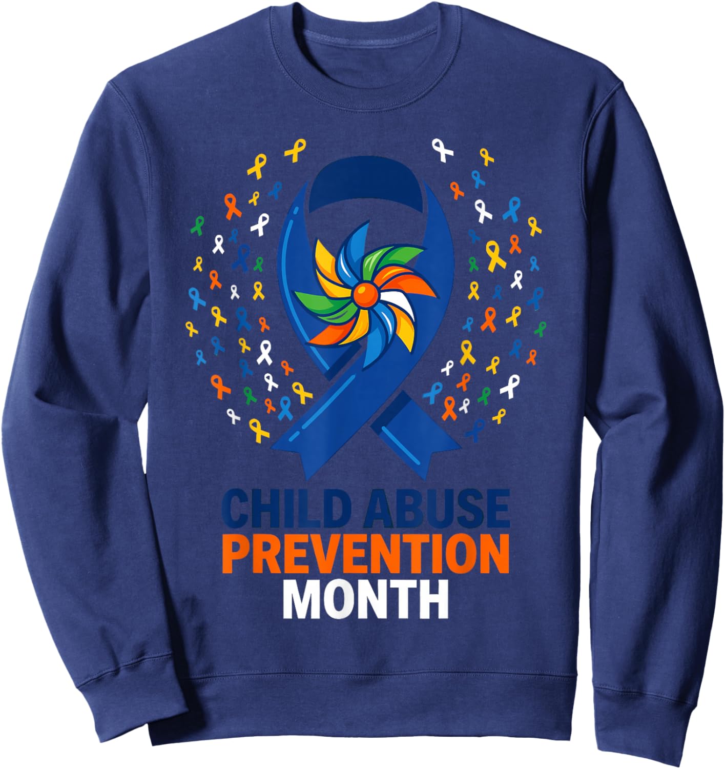 Child Abuse Prevention Month Blue Ribbon Awareness Support Sweatshirt - Sweatshirt | Navy