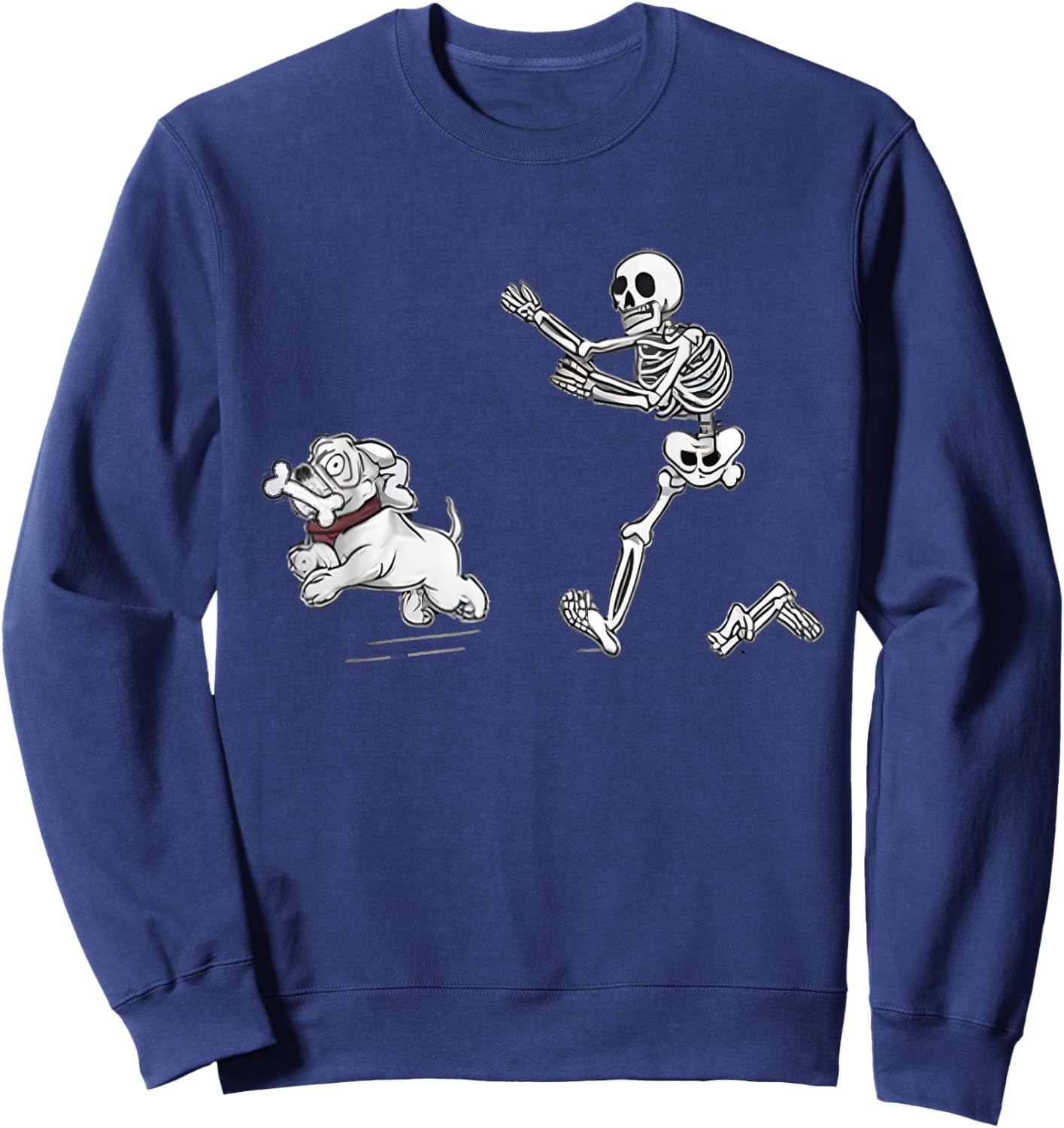 Halloween Dog, Funny Skeleton, Skeleton Chasing Dog Sweatshirt - Sweatshirt | Navy