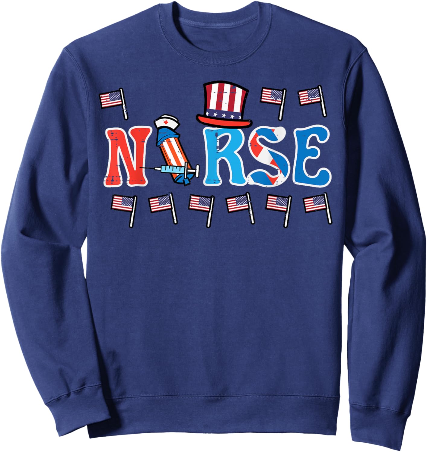 4th Of July Nurse US Flags Patriotic Scrub Top Women Men Sweatshirt - Sweatshirt | Navy