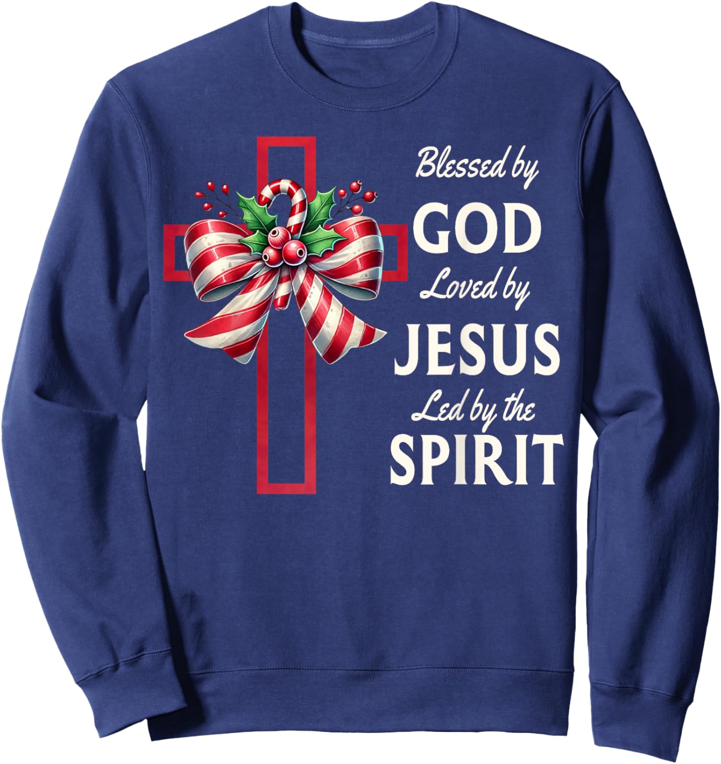 Blessed By God Loved By Jesus Beautiful Candy Cane Cross Sweatshirt - Sweatshirt | Navy