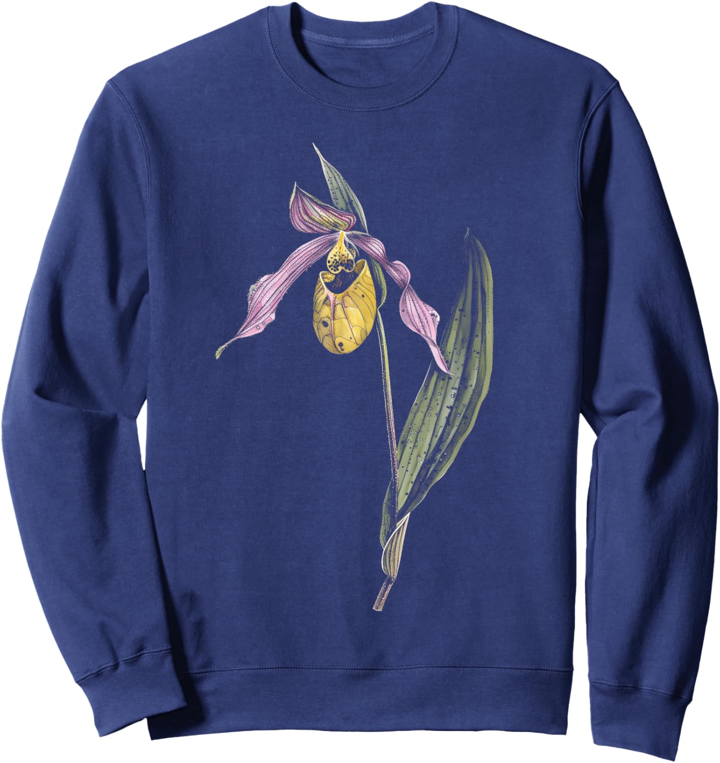 Botanical Lady's Slipper Orchid Flower Girl Floral Plant Mom Sweatshirt - Sweatshirt | Navy