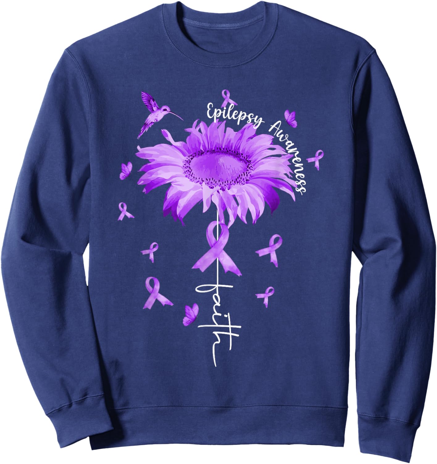 Purple Ribbon Daisy Faith - Epilepsy Awareness Gift Sweatshirt - Sweatshirt | Navy