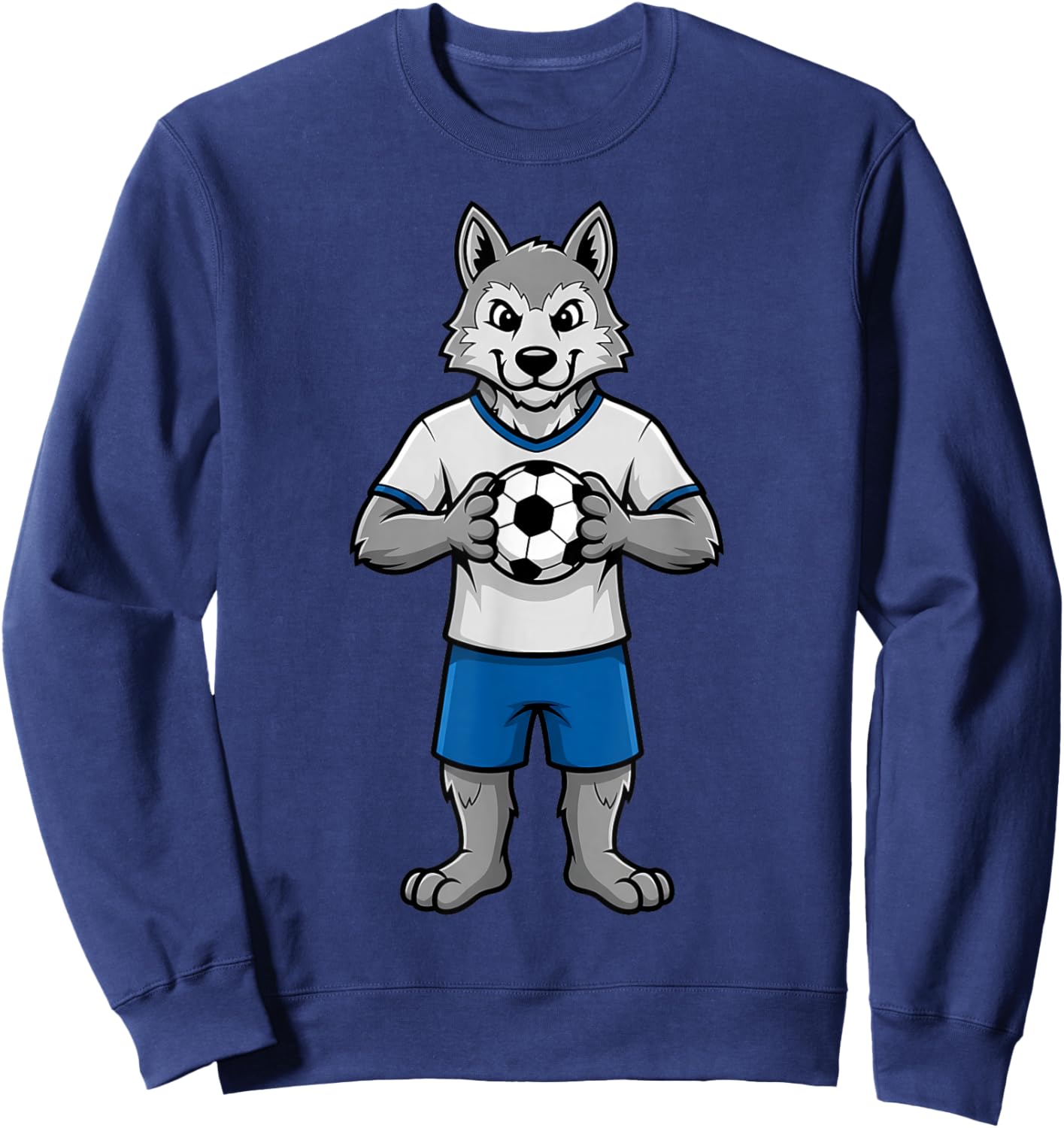 Cute Soccer Wolf Football Player Animal Sports Sweatshirt - Sweatshirt | Navy