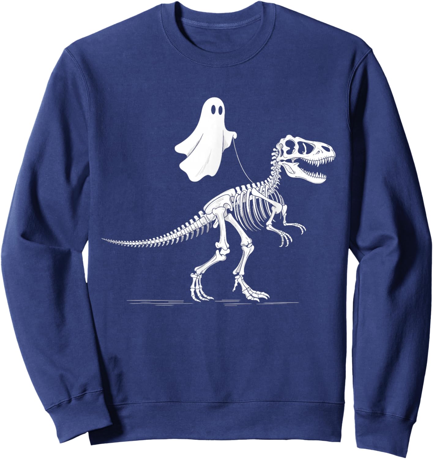 Halloween Ghost Walking Dinosaur Skeleton T Rex Funny Sweatshirt - Sweatshirt | Navy