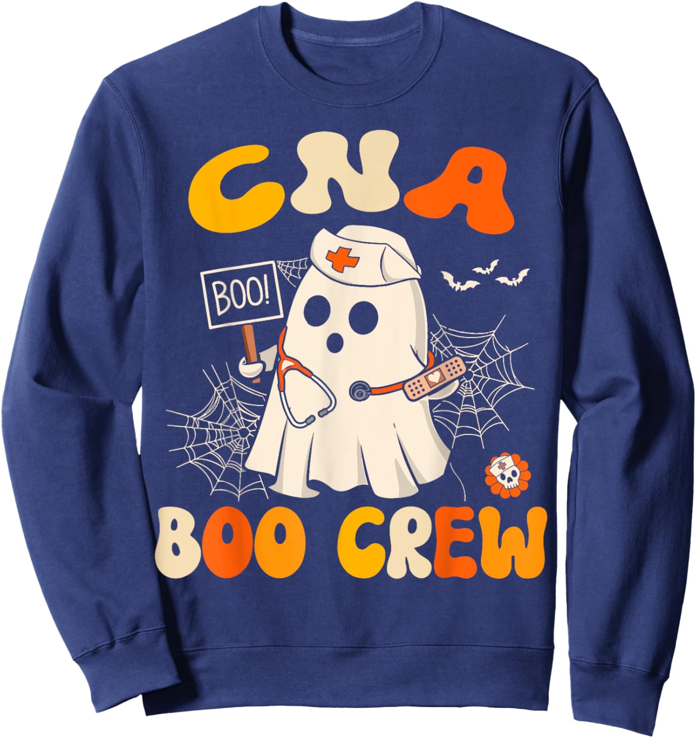 CNA Boo Crew Funny Nursing Assistant Halloween Costume Women Sweatshirt - Sweatshirt | Navy