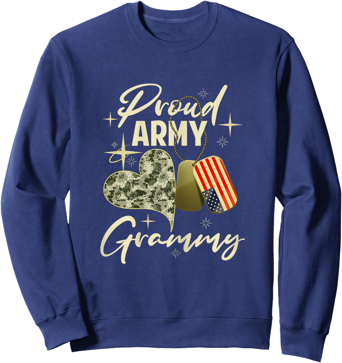 Proud Army Grammy Camouflage Mother's Day Dog Tag US Flag Sweatshirt - Sweatshirt | Navy