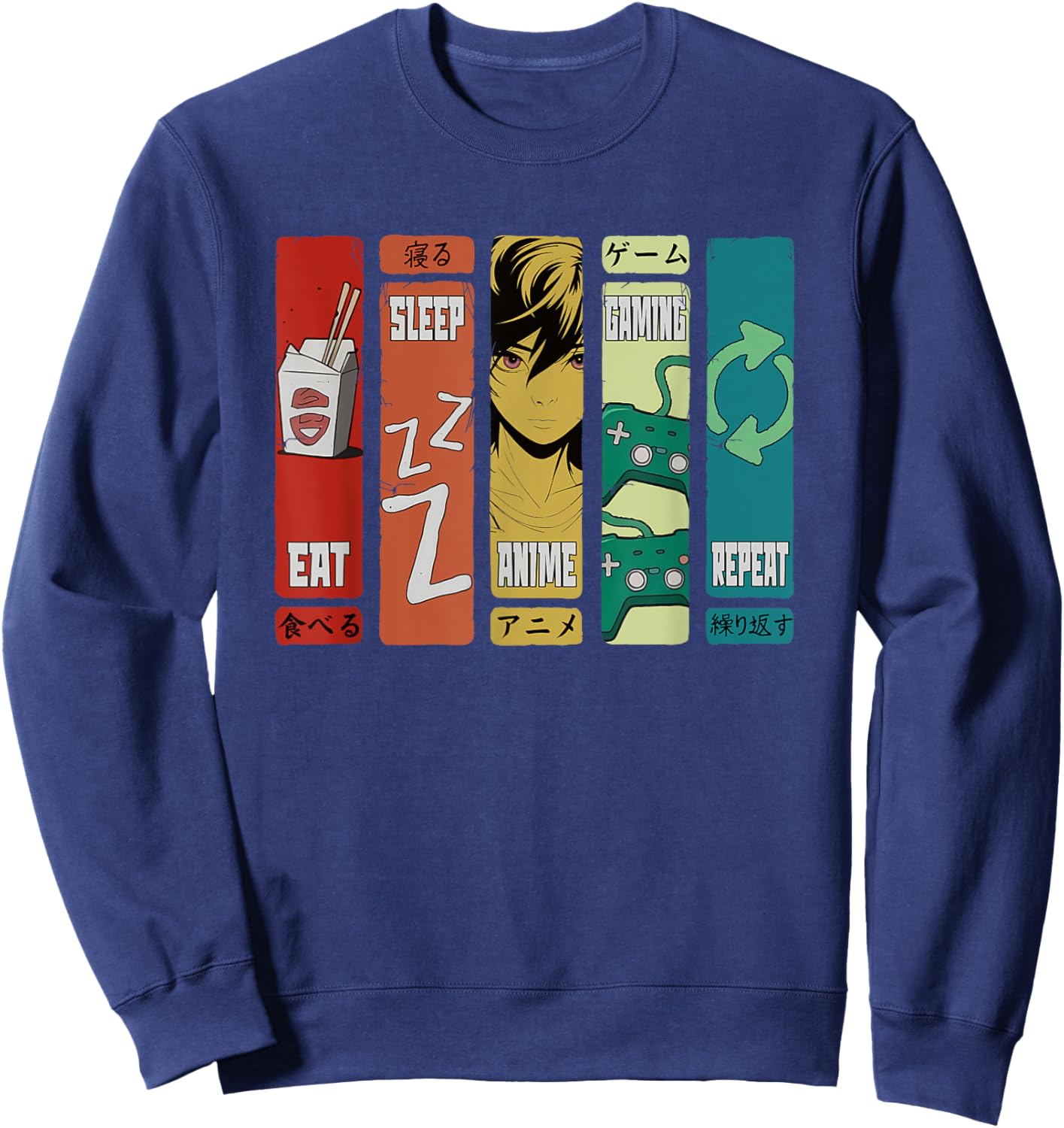 Eat Sleep Anime Gaming Repeat Funny Kawaii Anime Manga Sweatshirt - Sweatshirt | Navy