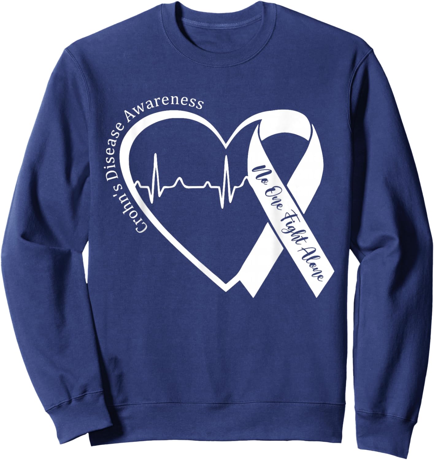 Crohns Disease Heart Support Purple Ribbon Crohn's Awareness Sweatshirt - Sweatshirt | Navy