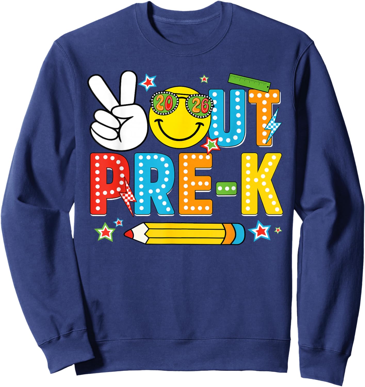Peace Out Pre-K Happy Last Day of School Funny Pencil Retro Sweatshirt - Sweatshirt | Navy