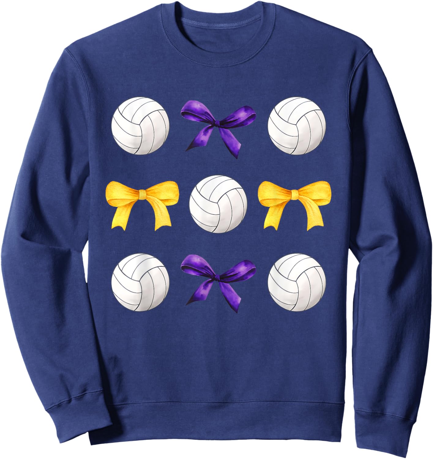 Volleyballs & Purple Gold Bows Girls Volleyball Team Player Sweatshirt - Sweatshirt | Navy