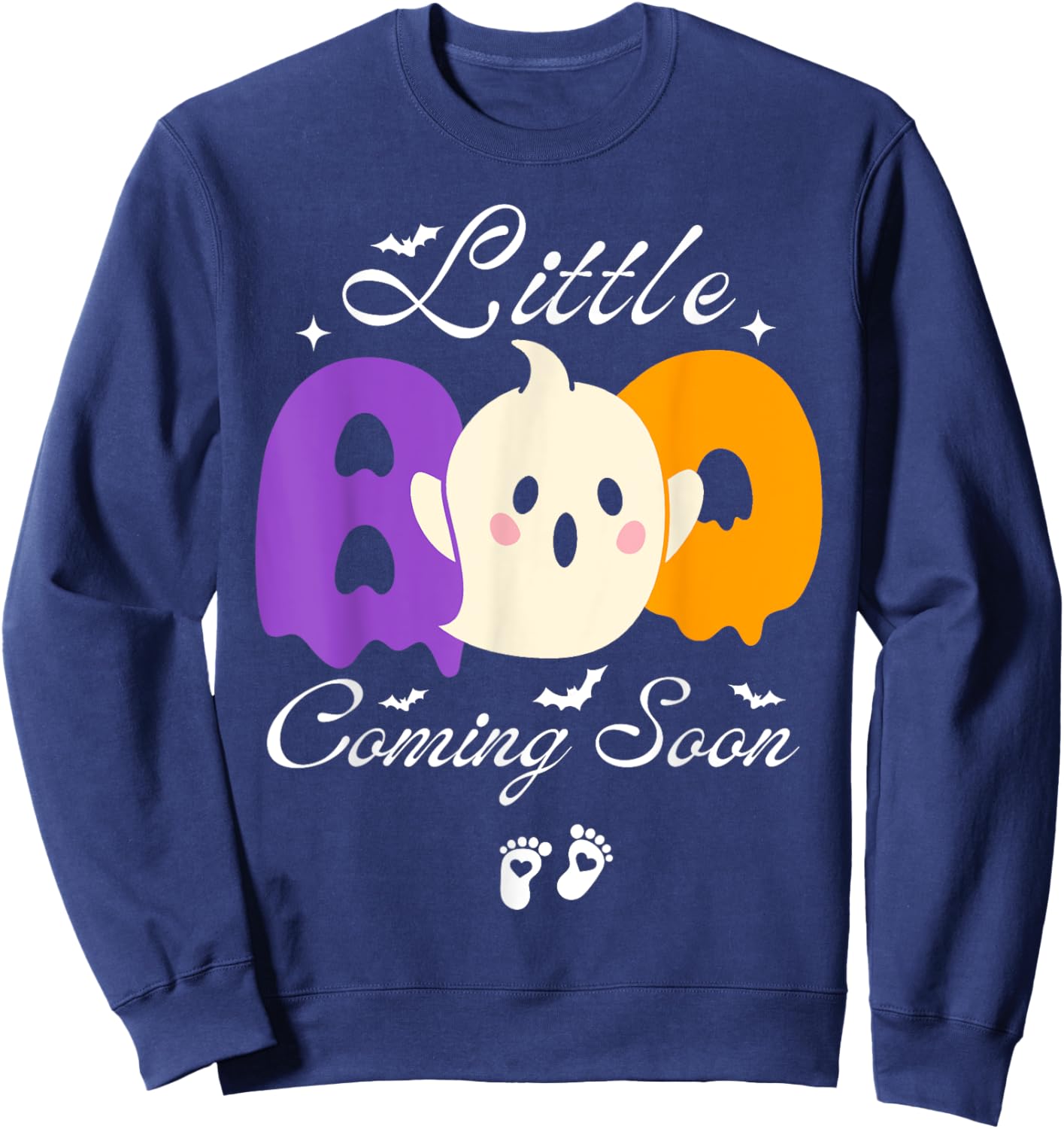 Little Boo Coming Soon-Funny Halloween Pregnant Announcement Sweatshirt - Sweatshirt | Navy