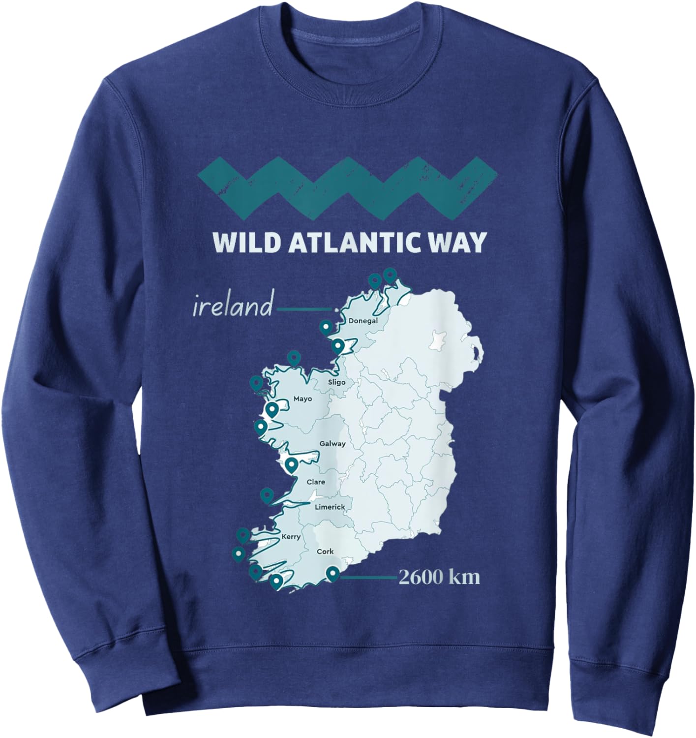 The wild atlantic way ireland coastal route map, west coast Sweatshirt - Sweatshirt | Navy