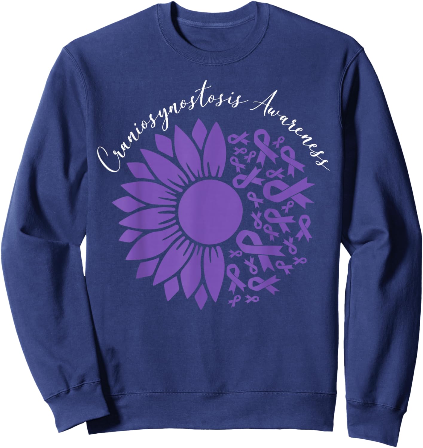 Craniosynostosis Awareness Sunflower Purple Ribbon Support Sweatshirt - Sweatshirt | Navy