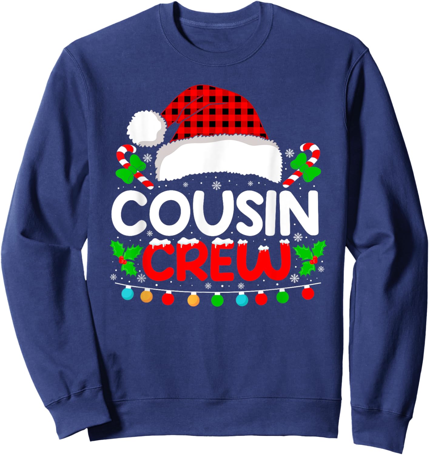 Cousin Crew Buffalo Plaid Xmas Pajamas Christmas Lights Sweatshirt - Sweatshirt | Navy