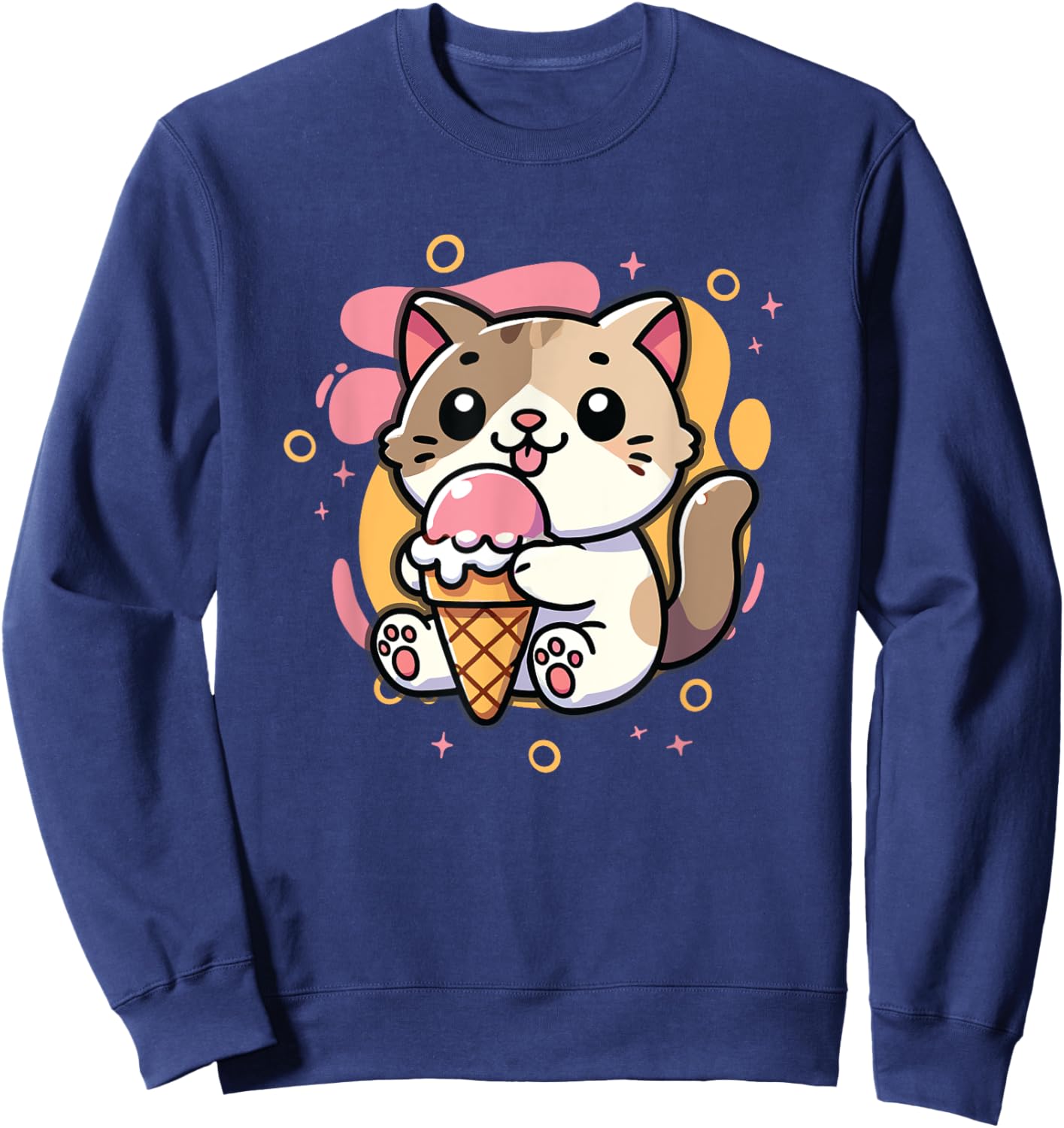 Ice Cream Lover Cute Cat Eating Ice Cream Sweatshirt - Sweatshirt | Navy
