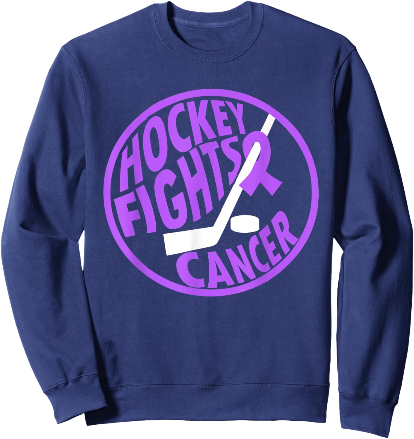Funny Hockey Fights Cancer Purple Ribbon Gift Sweatshirt - Sweatshirt | Navy