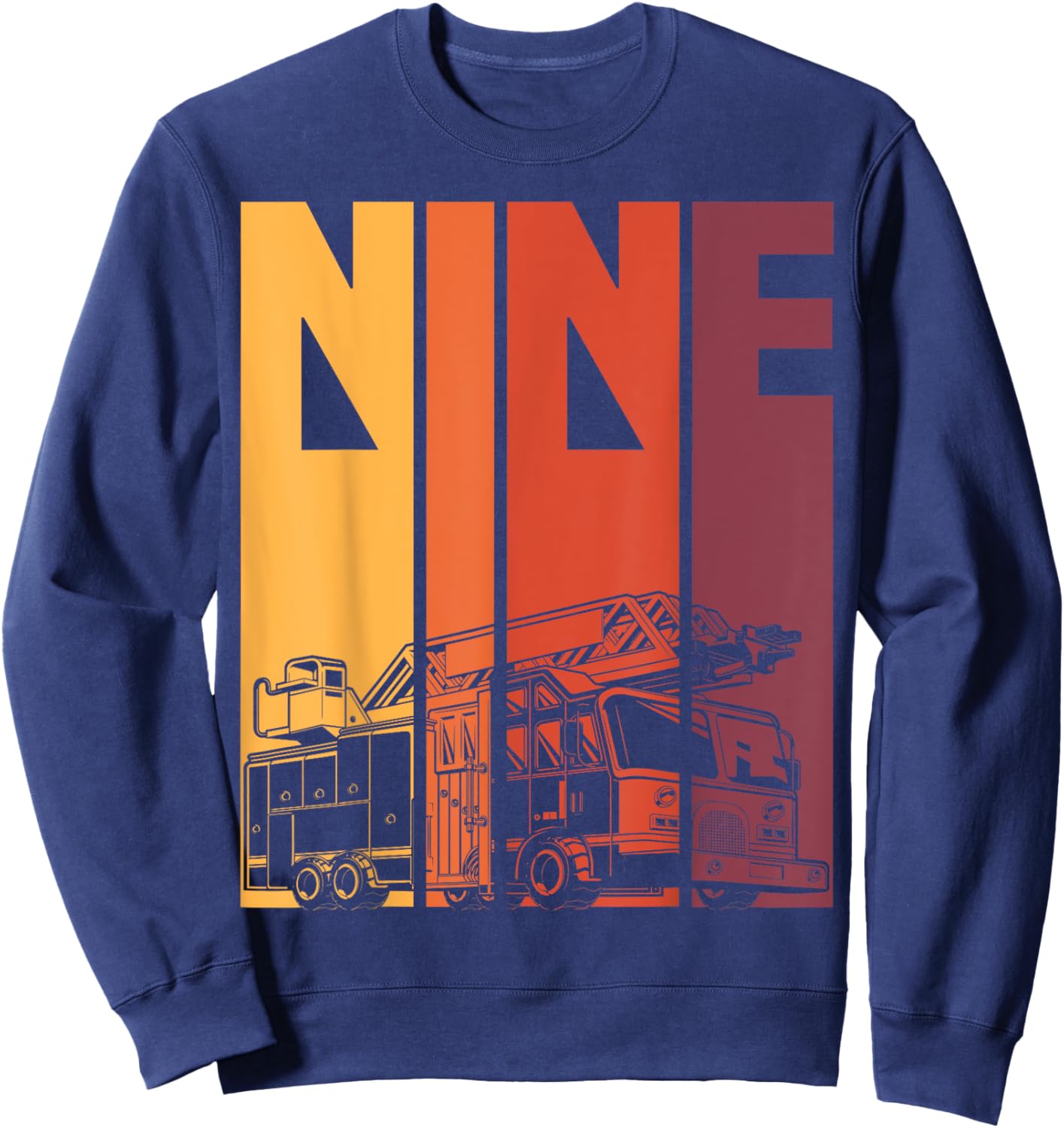 9 Year Old Firefighter Kids Fire Truck 9th Birthday Boy Sweatshirt - Sweatshirt | Navy