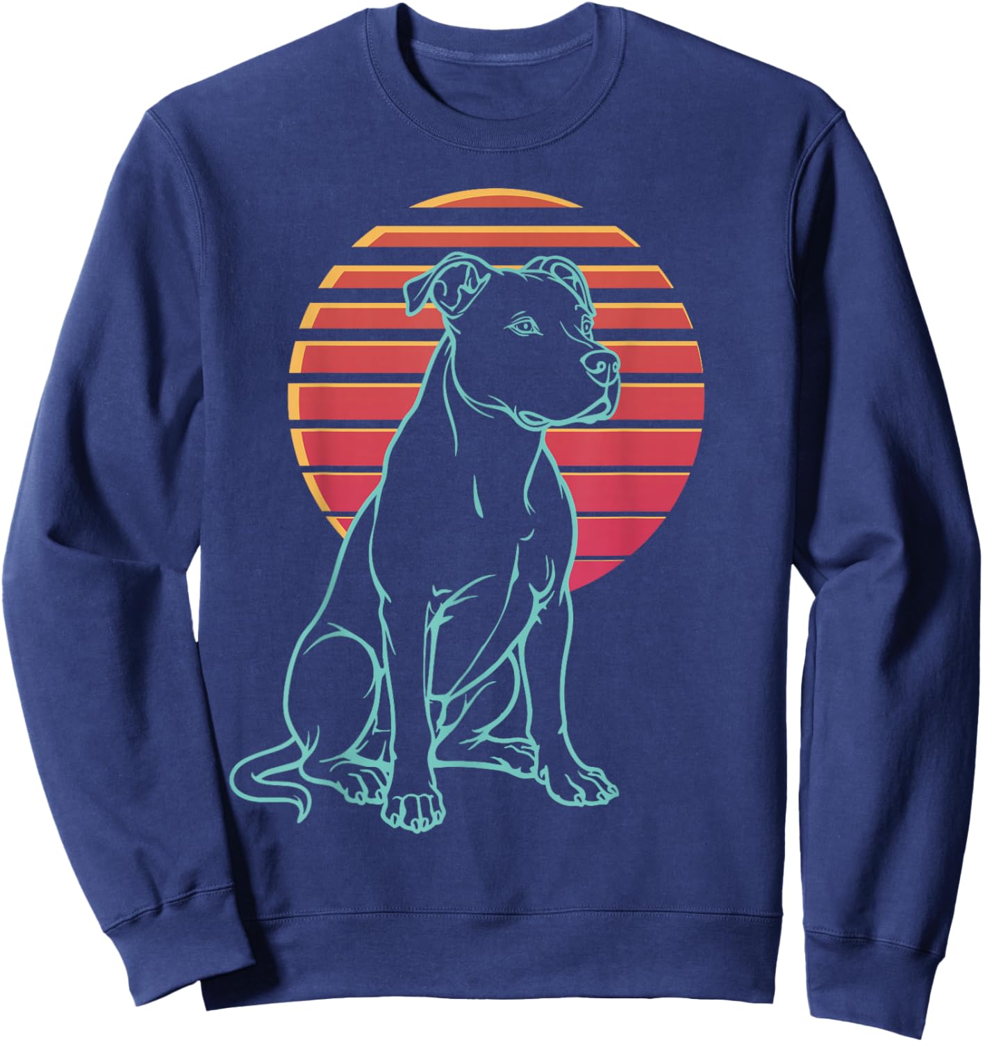 Pitbull Lover Dog Owner Retro Synthwave 80s Sweatshirt - Sweatshirt | Navy