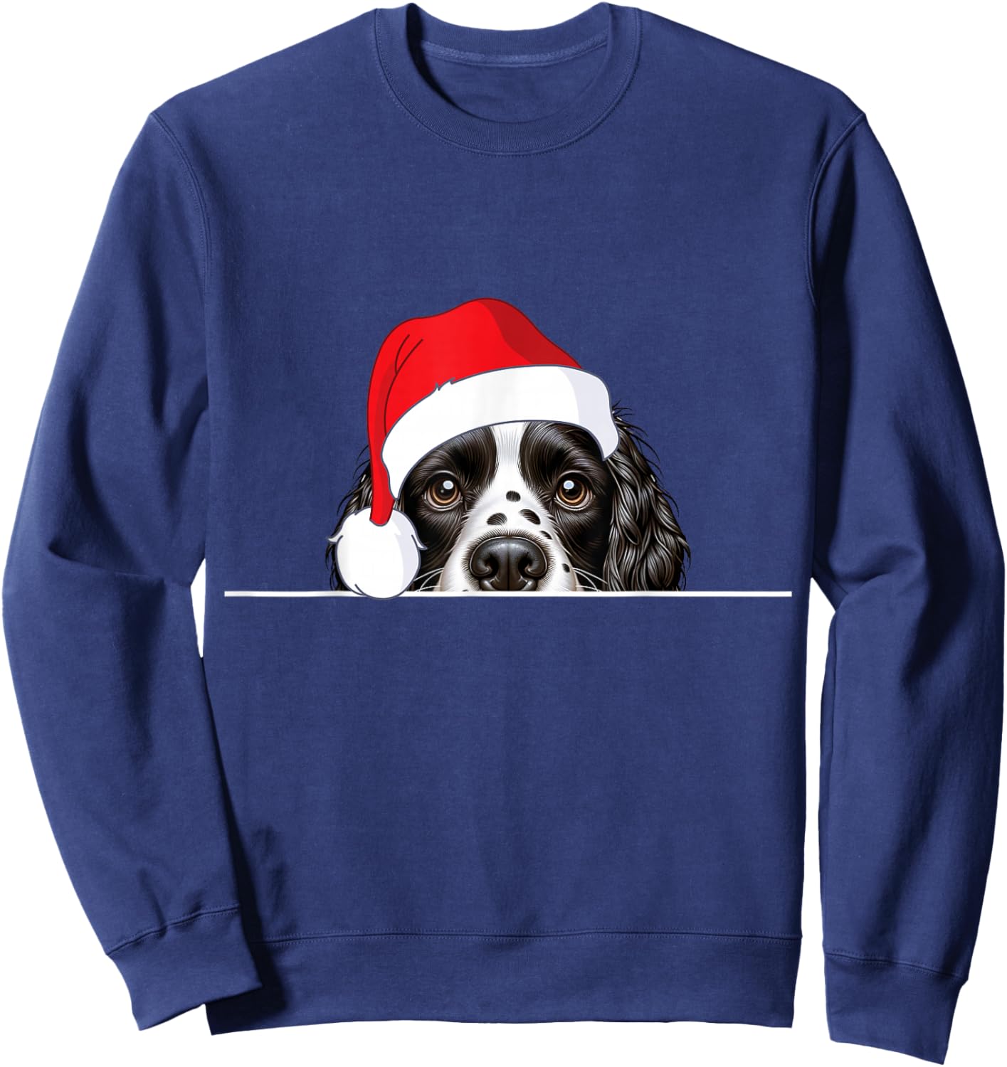 English Springer Spaniel Dog Lover Funny Santa Hat Christmas Sweatshirt - Sweatshirt | Navy