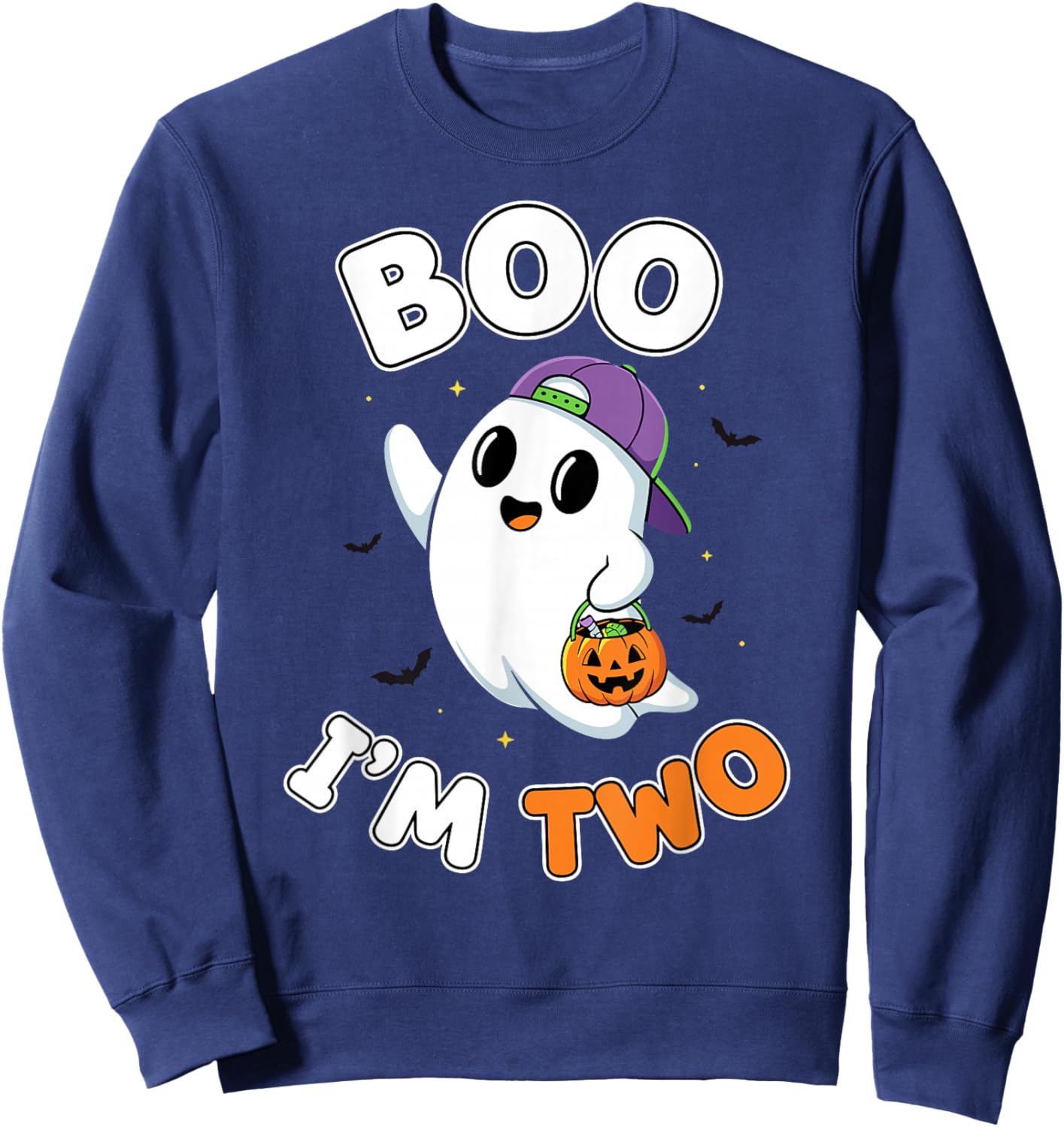 Boo I'm Two Cute Ghost Halloween 2nd Birthday Toddler Sweatshirt - Sweatshirt | Navy