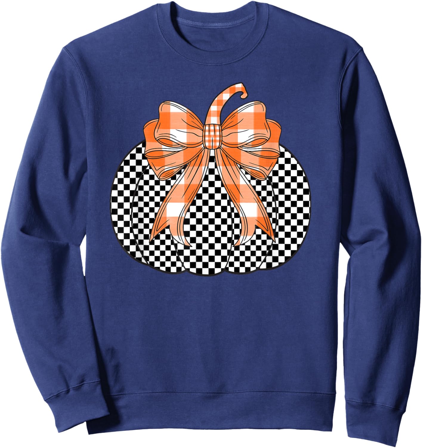 Checkered Flag Pumpkin Bow black & White For Halloween Sweatshirt - Sweatshirt | Navy