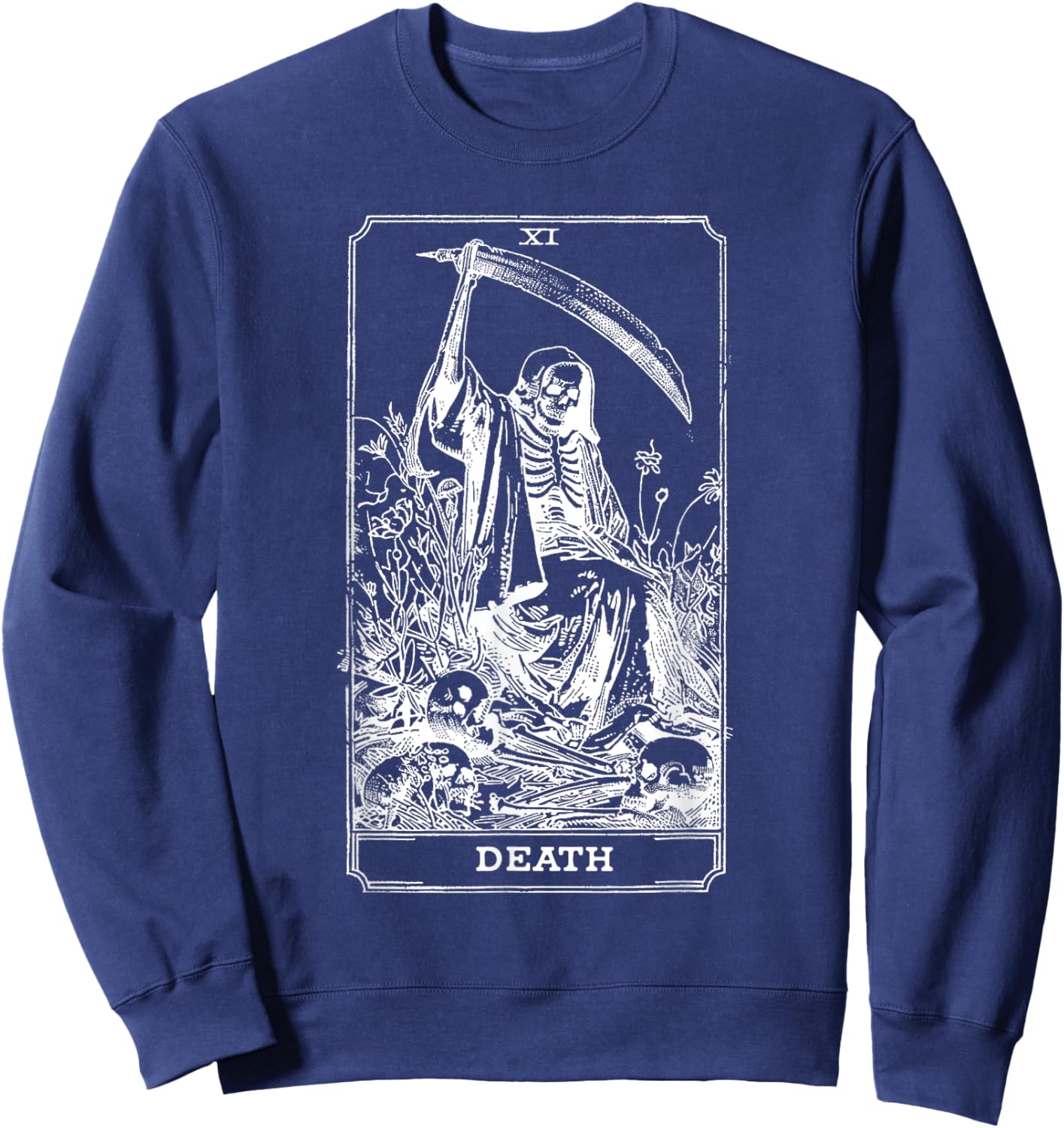 Death Tarot Card Skull Vintage Dead Reaper Grim Black Gothic Sweatshirt - Sweatshirt | Navy