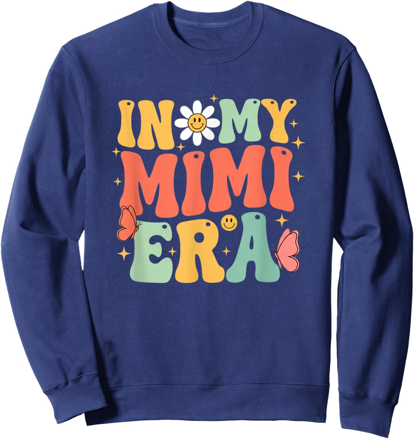 Grandparent in My Mimi Era Retro Daisy Butterfly Design Sweatshirt - Sweatshirt | Navy