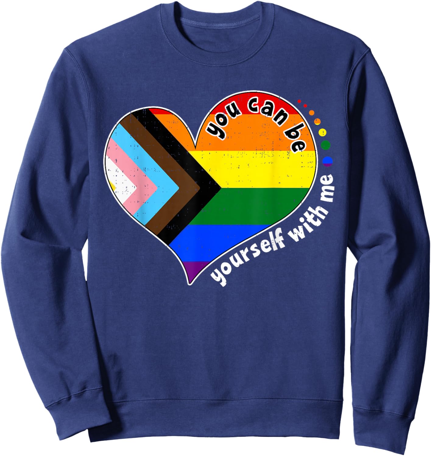 Be Yourself Proud LGBTQ Ally Pride Equality Rainbow Heart Sweatshirt - Sweatshirt | Navy