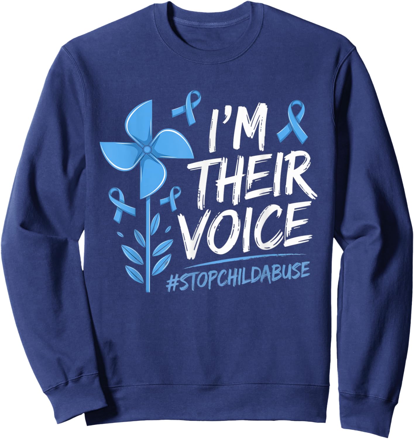 Child Abuse Prevention Awareness I'm Their Voice Pinwheel Sweatshirt - Sweatshirt | Navy