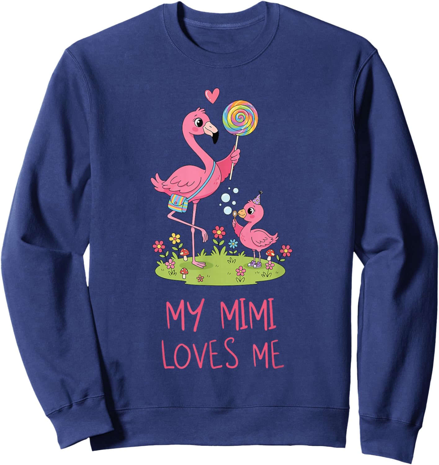 Cute Baby & Grandma Flamingo My Mimi Loves Me Sweatshirt - Sweatshirt | Navy