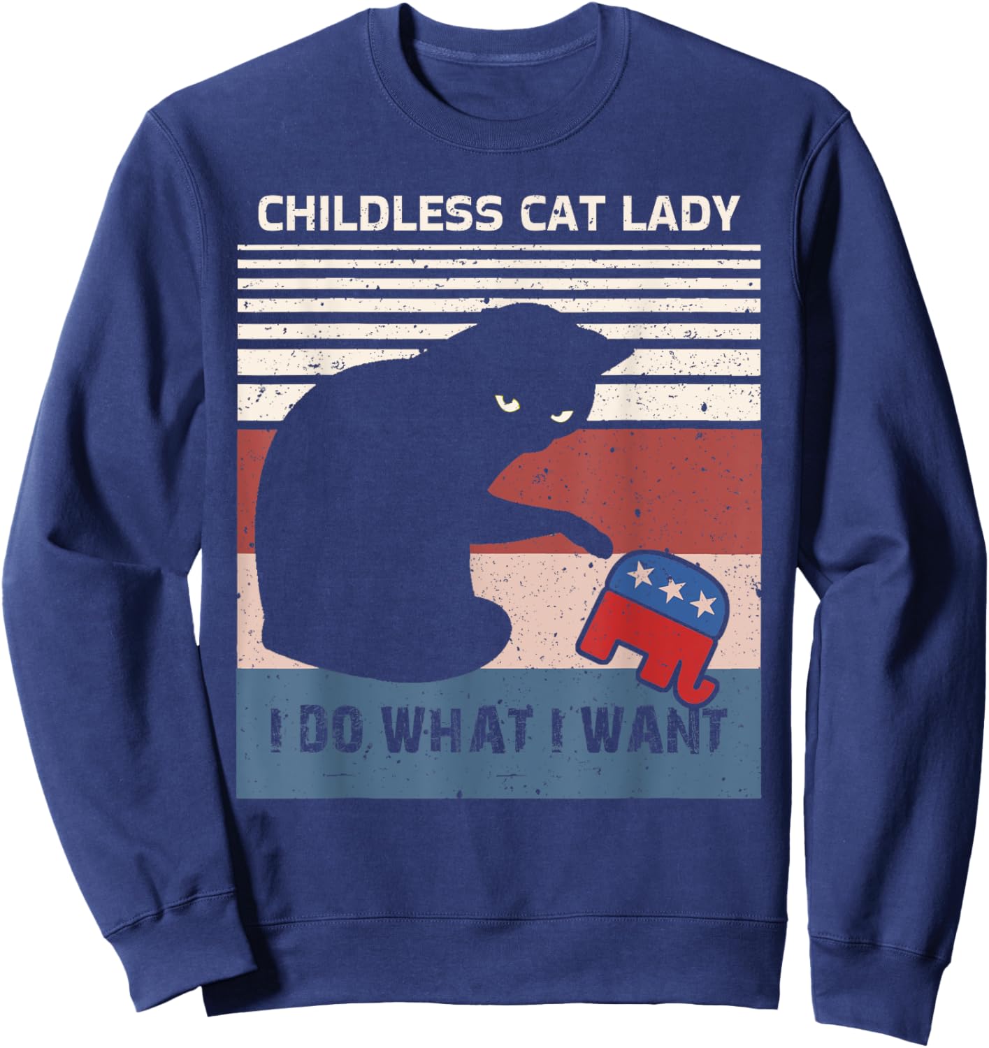 Childless Cat Lady For Kamala Harris Funny Cat ladies Retro Sweatshirt - Sweatshirt | Navy