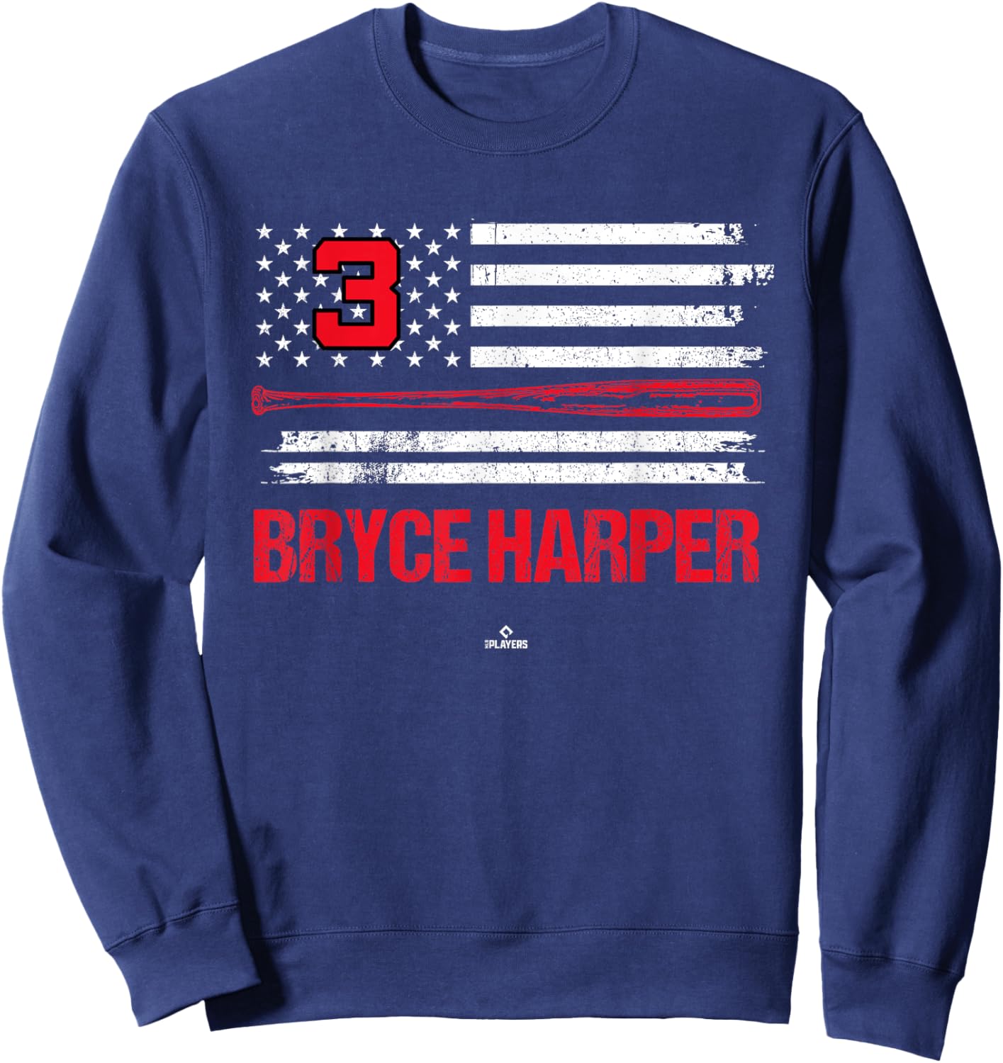 USA Flag Bat Bryce Harper Philadelphia Baseball MLBPA Sweatshirt - Sweatshirt | Navy