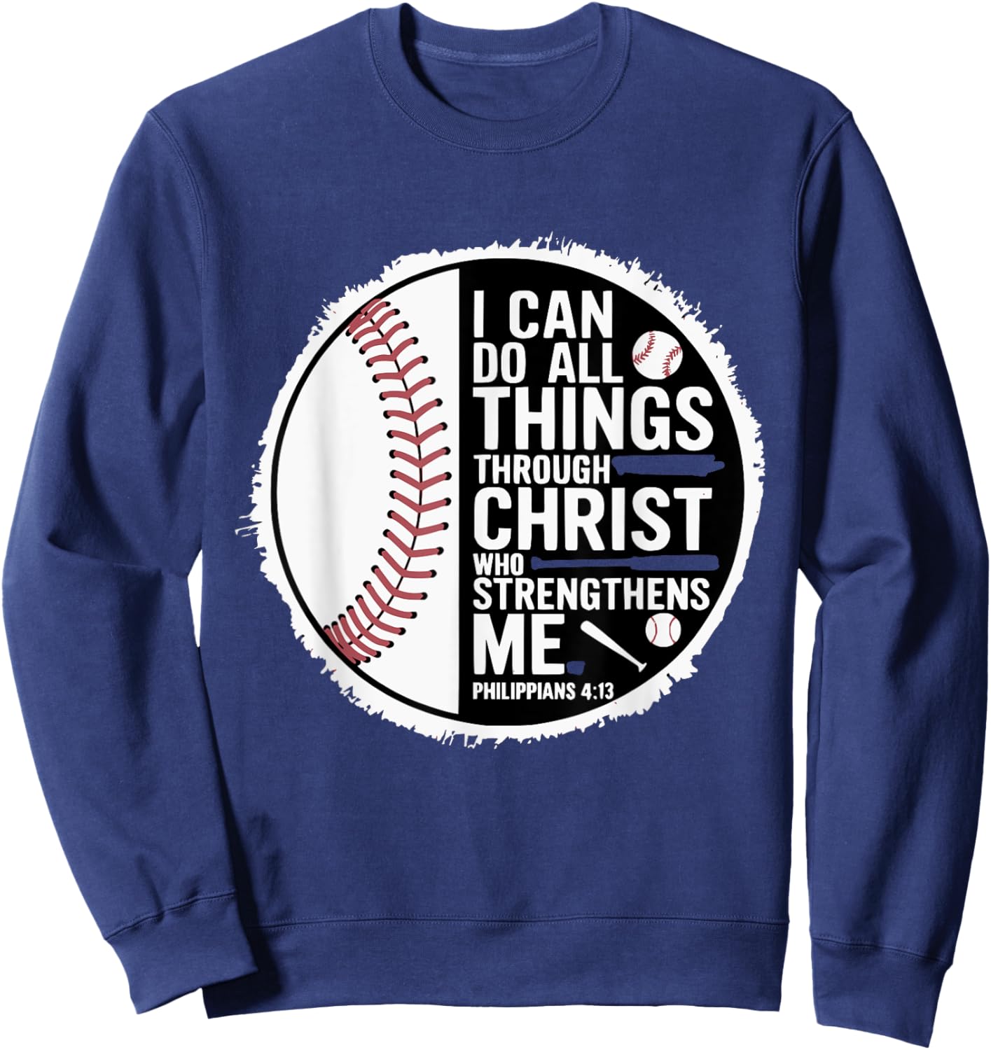 Baseball Player Sports with Christian Bible Verse Theme Sweatshirt - Sweatshirt | Navy