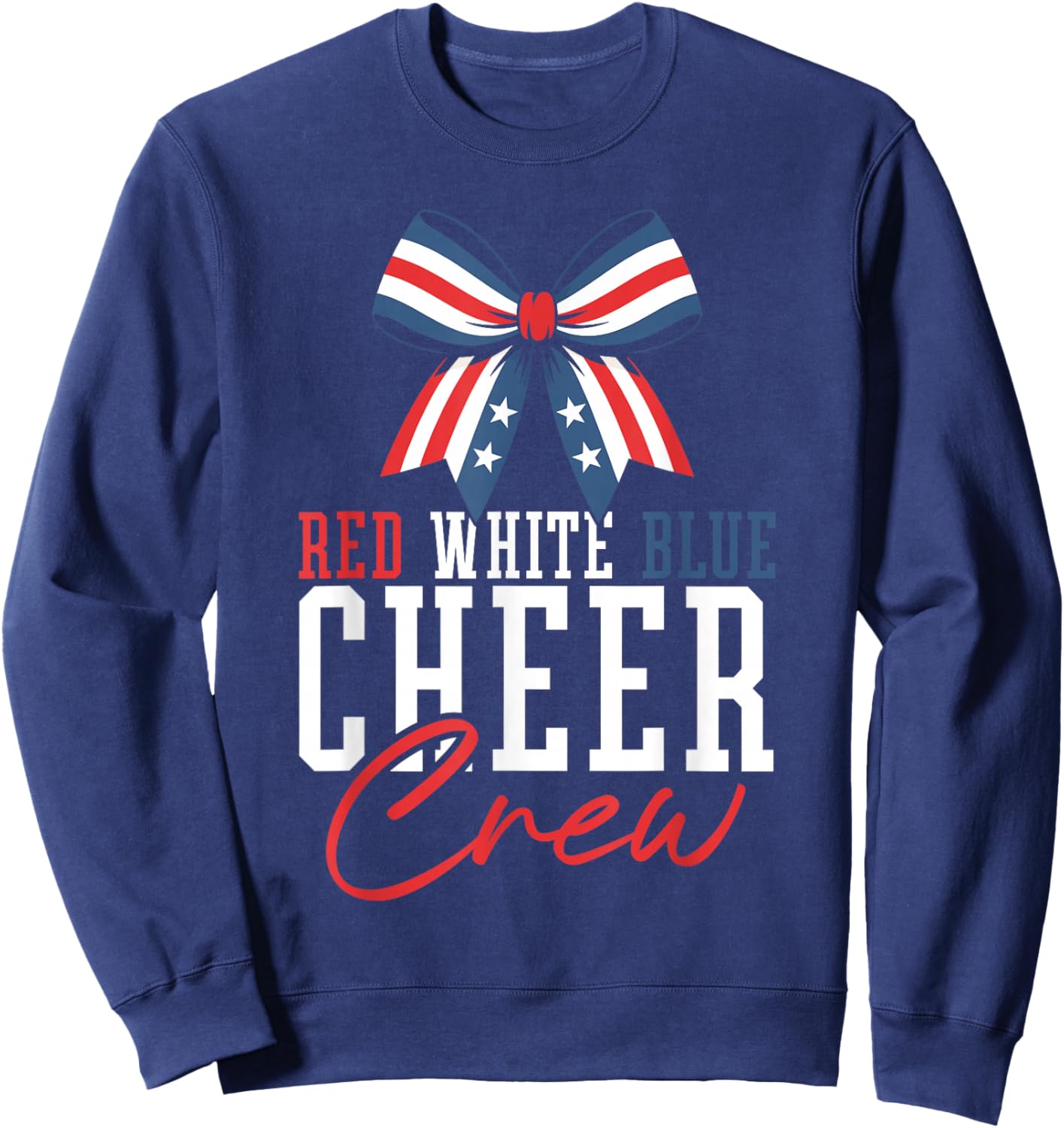 Red White Blue Cheer Crew Patriotic Cheerleader USA Bow Sweatshirt - Sweatshirt | Navy