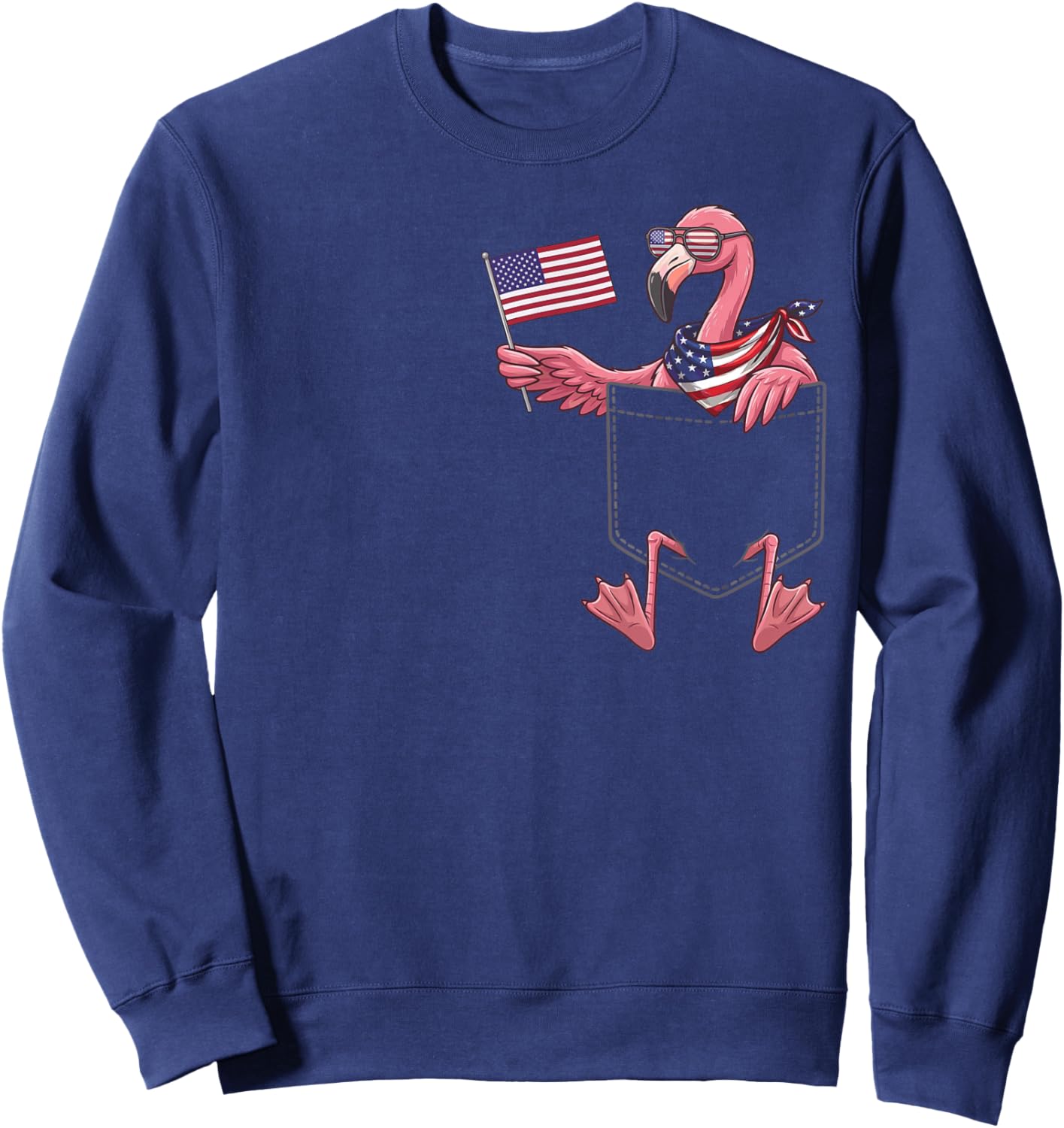 Flamingo Pocket Patriotic American Flag 4th of July USA Sweatshirt - Sweatshirt | Navy