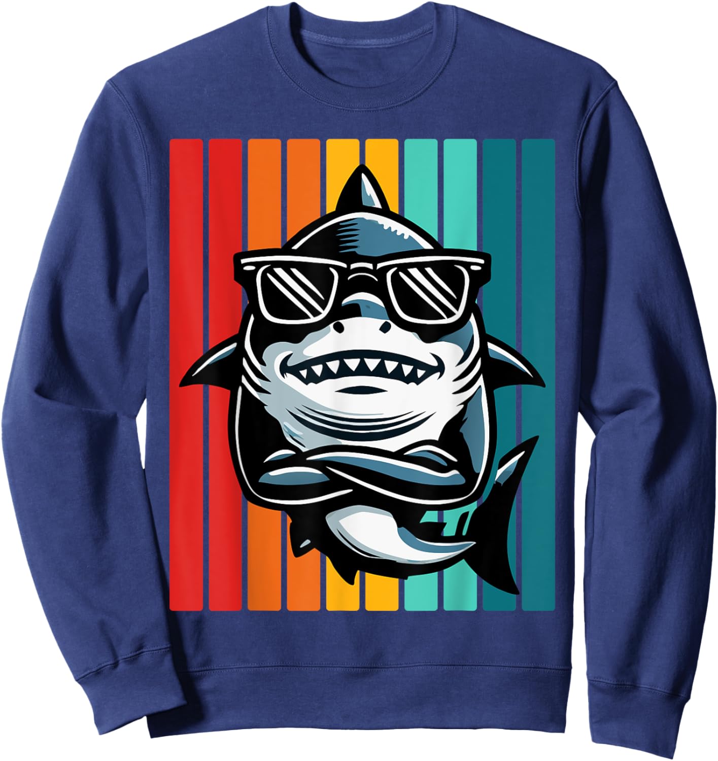 Cool Retro Shark in Sunglasses 70s 80s 90s Funny Shark Sweatshirt - Sweatshirt | Navy