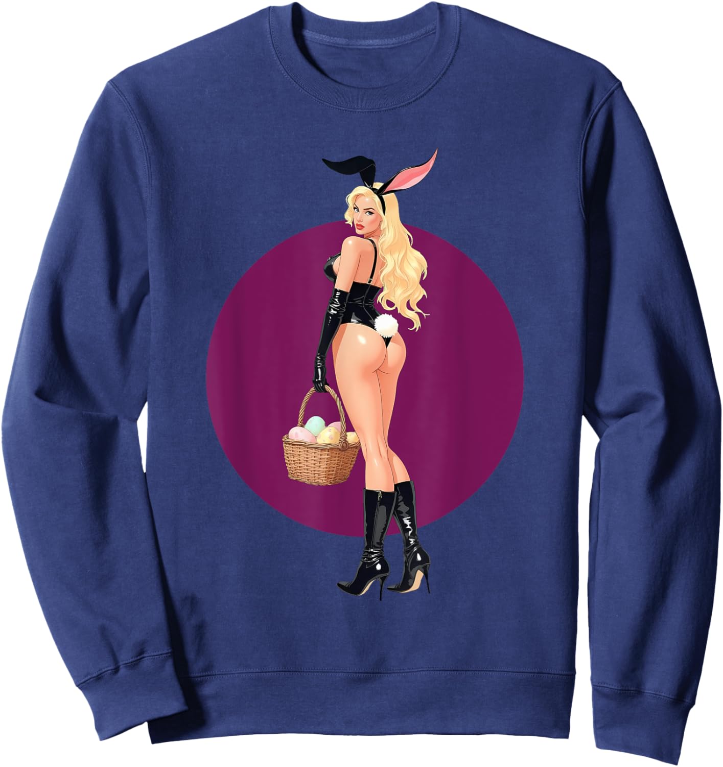 Pin-Up Sexy Rabbit Girl Easter Day Eggs Vintage Men Women Sweatshirt - Sweatshirt | Navy