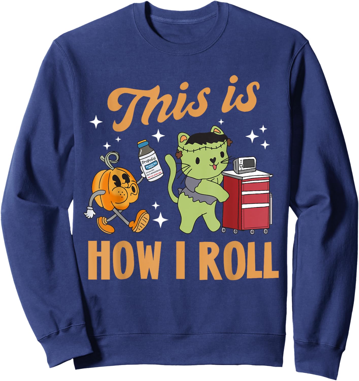 ICU Nurse Halloween Rapid Response Team RT Spooky Crash Cart Sweatshirt - Sweatshirt | Navy