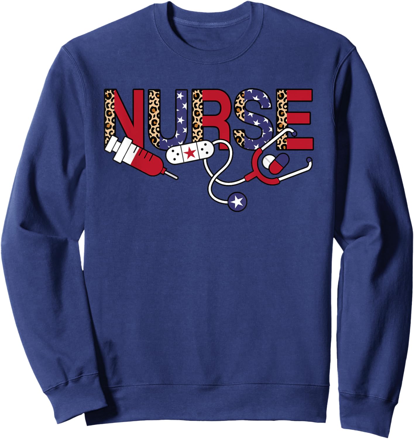 4th Of July Patriotic Nurse American Flag USA Nursing Women Sweatshirt - Sweatshirt | Navy