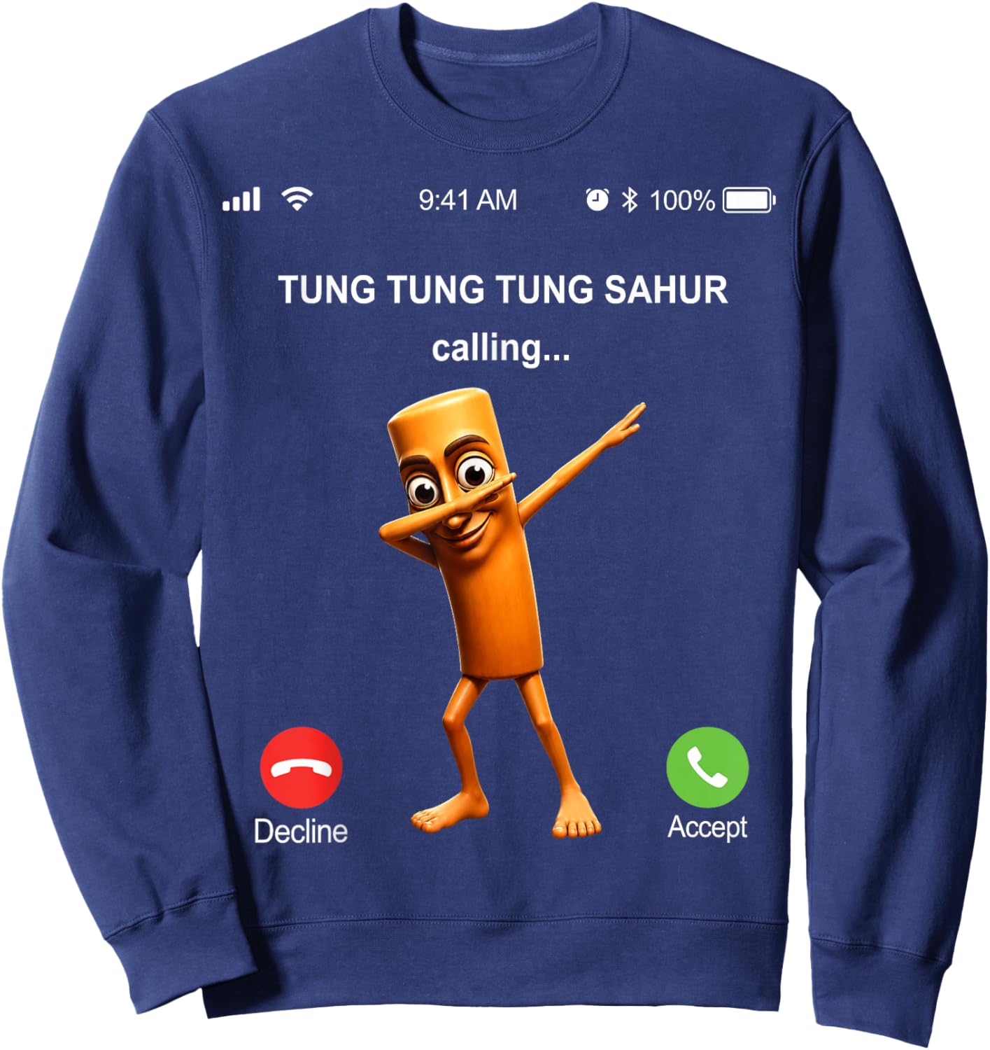 Tung Tung Tung Sahur Calling Funny Fishing Dad Dance Sweatshirt - Sweatshirt | Navy
