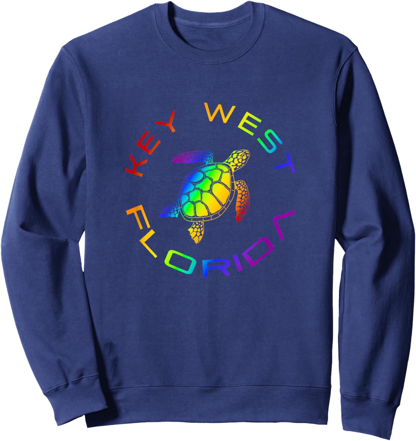 Florida Key West Rainbow Sea Turtle Stylish Beach Sweatshirt - Sweatshirt | Navy