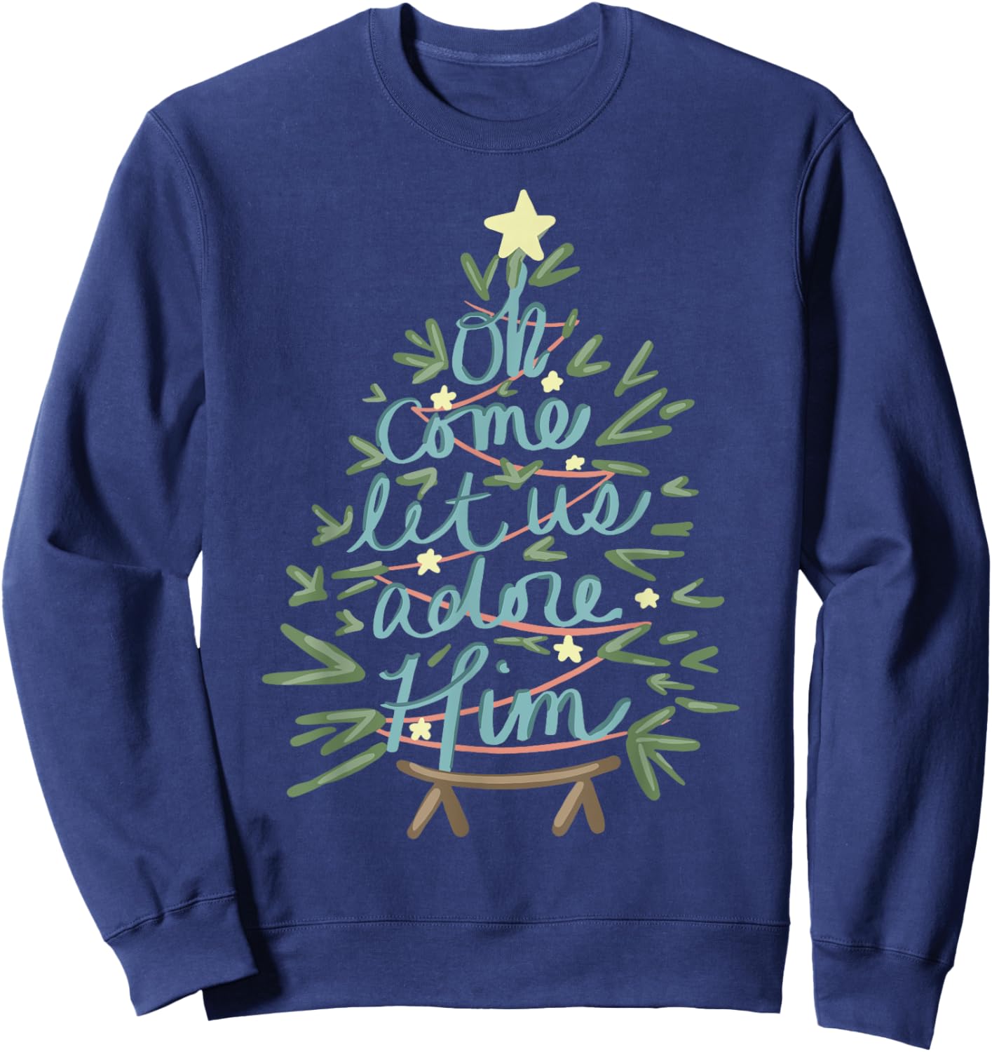 Oh Come Let Us Adore Him Christian Jesus Christmas Pajamas Sweatshirt - Sweatshirt | Navy