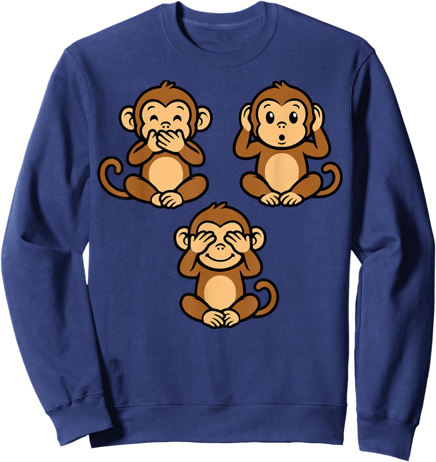 Three Wise Monkeys | Cute Chibi - Speak Hear See No Evil Sweatshirt - Sweatshirt | Navy