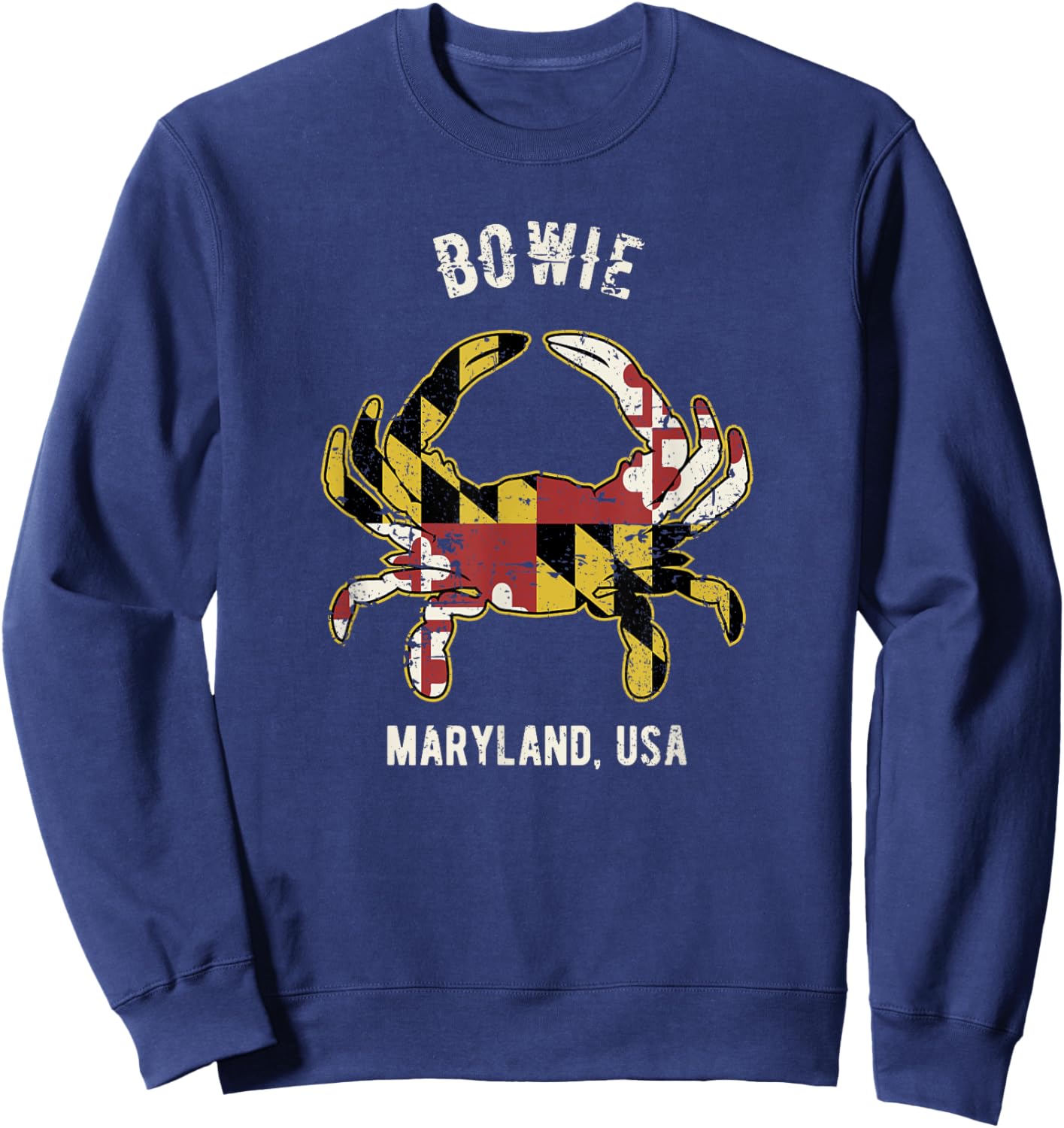 Bowie Maryland USA Crab Vintage Distressed Style Design Sweatshirt - Sweatshirt | Navy