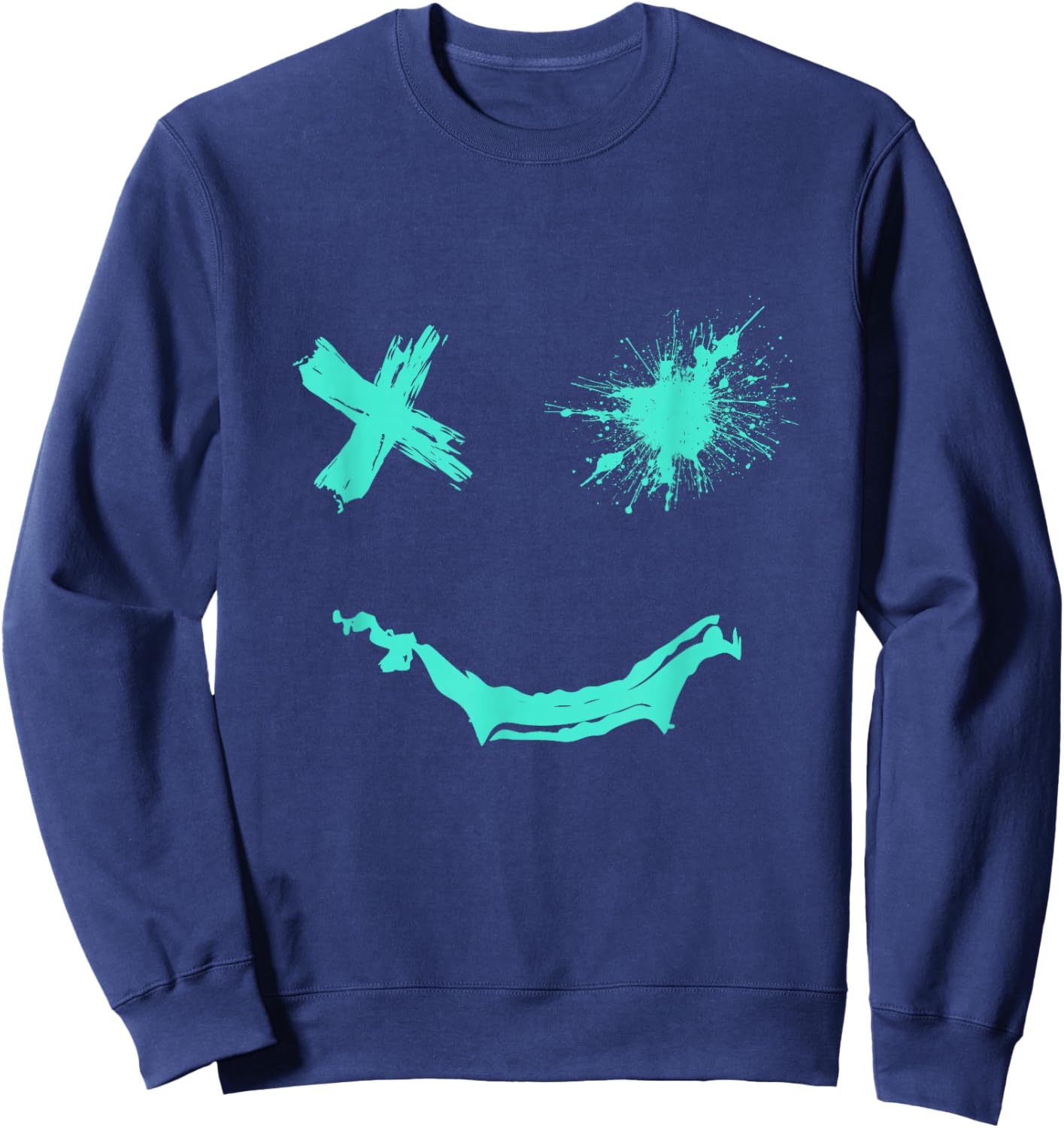 Light Teal Aqua Smile Grunge Face Light Teal Aqua Color Sweatshirt - Sweatshirt | Navy